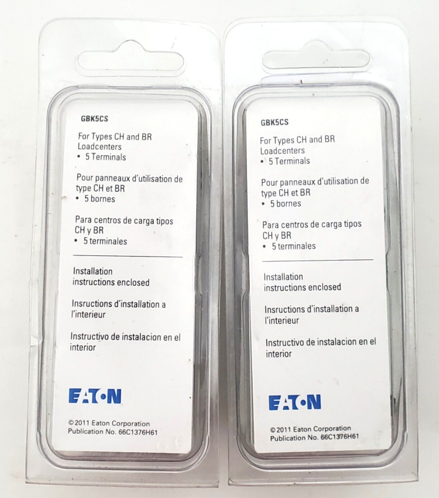 Lot of 2 Eaton GBK5CS 5 Terminal Ground Bars FOR TYPE CH & BR Load Centers