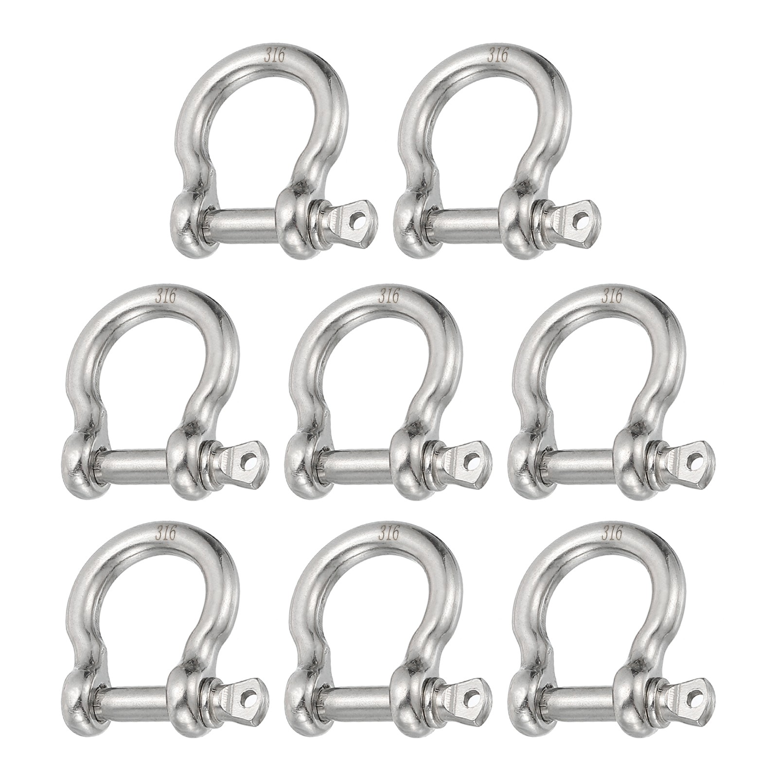 8 x Screw Pin Shackle 3.9mm 1/8″ 220lb Forged Bow Shackle Marine Grade Silver