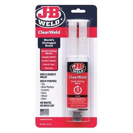 J-B Weld 50112 Epoxy Adhesive, Clearweld Series, Transparent Yellow, Syringe,