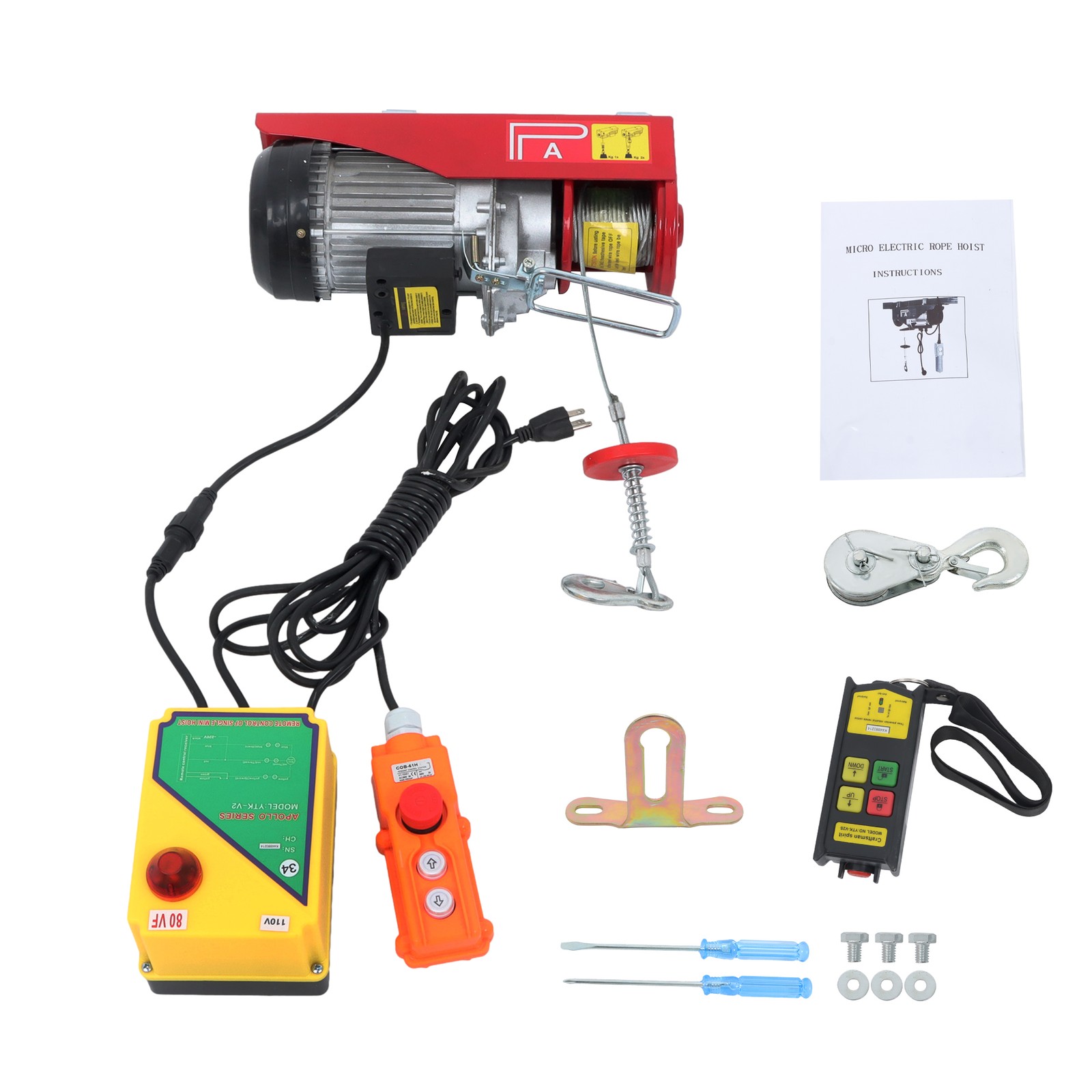 Mini Electric Hoist 1320lbs 328ft Wireless Remote Control+Wired Remote