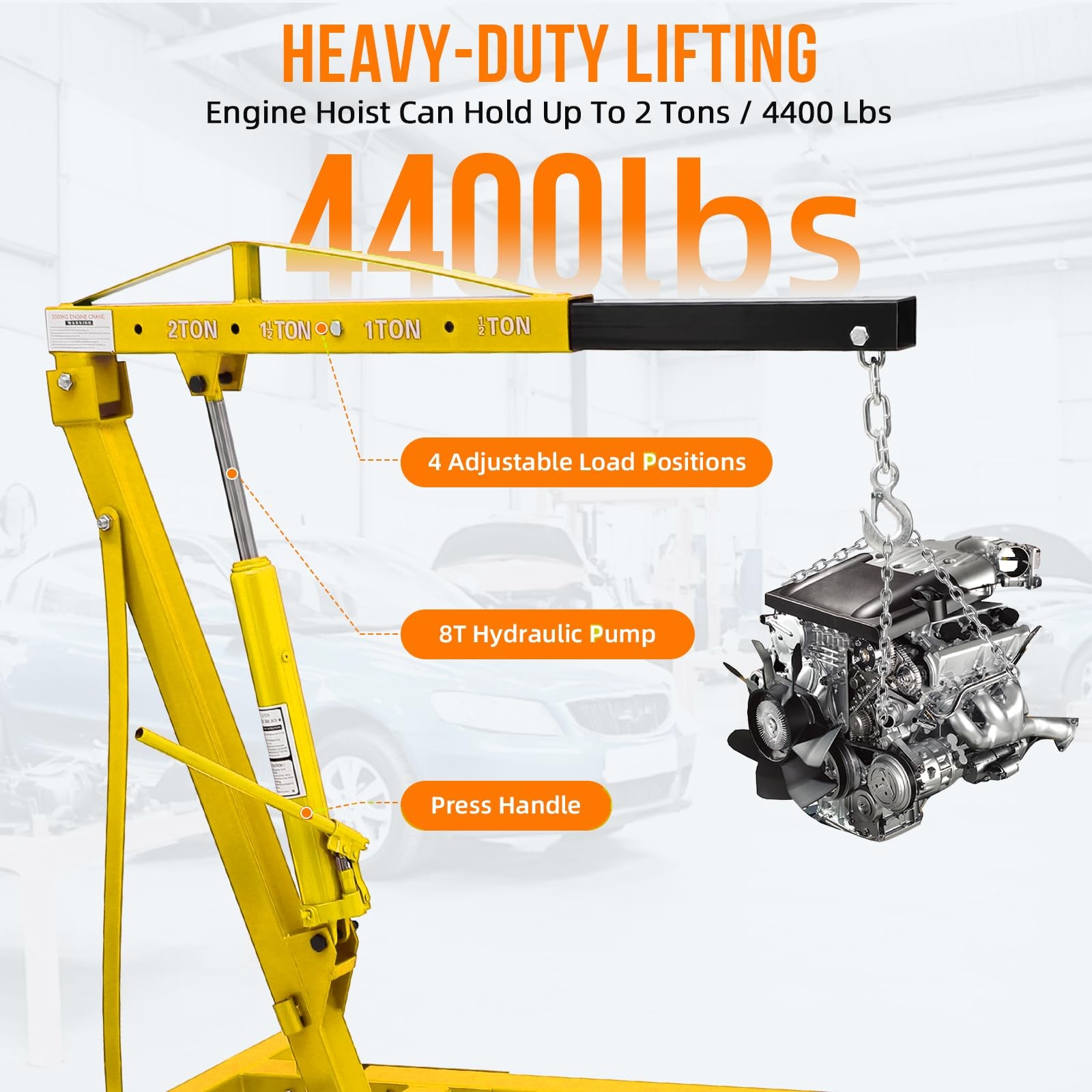 Garvee 2T Engine Hoist Heavy Duty Folding Cherry Picker Hydraulic Lift 4400LBS