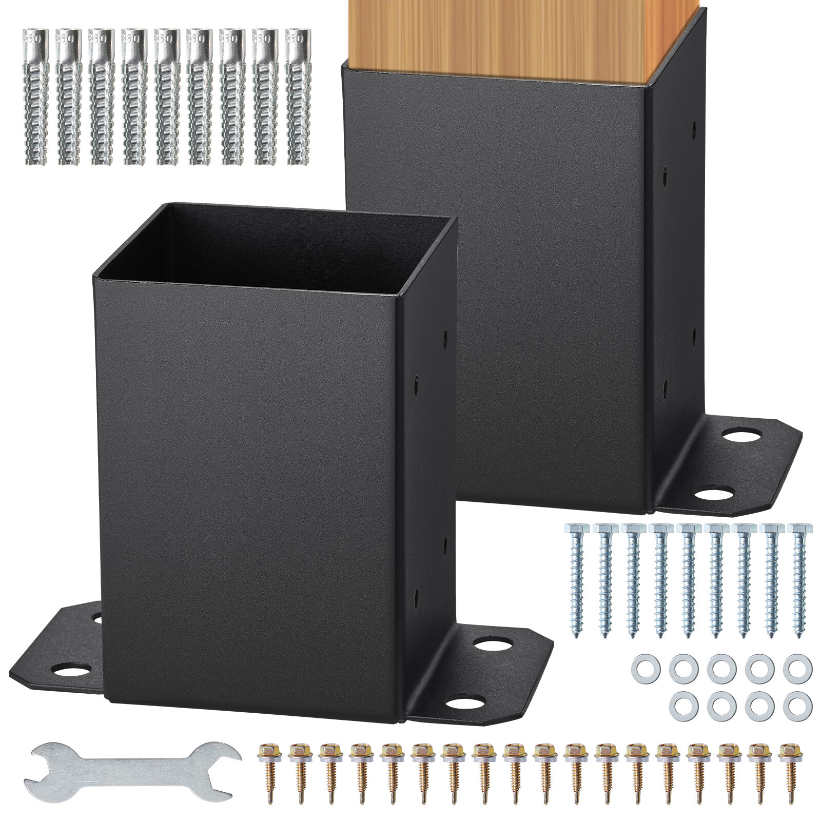 VEVOR 2 Pack 4×4 Post Base Brackets Heavy Duty Wood Post Fence Post Anchor