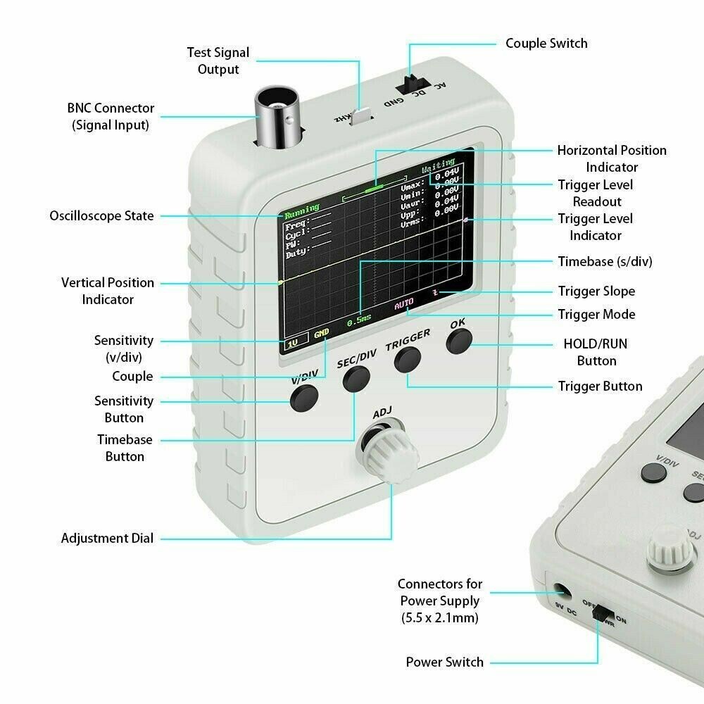 2.4″ LCD Display DSO150 Digital Oscilloscope Assembled With Case Test Clip Power
