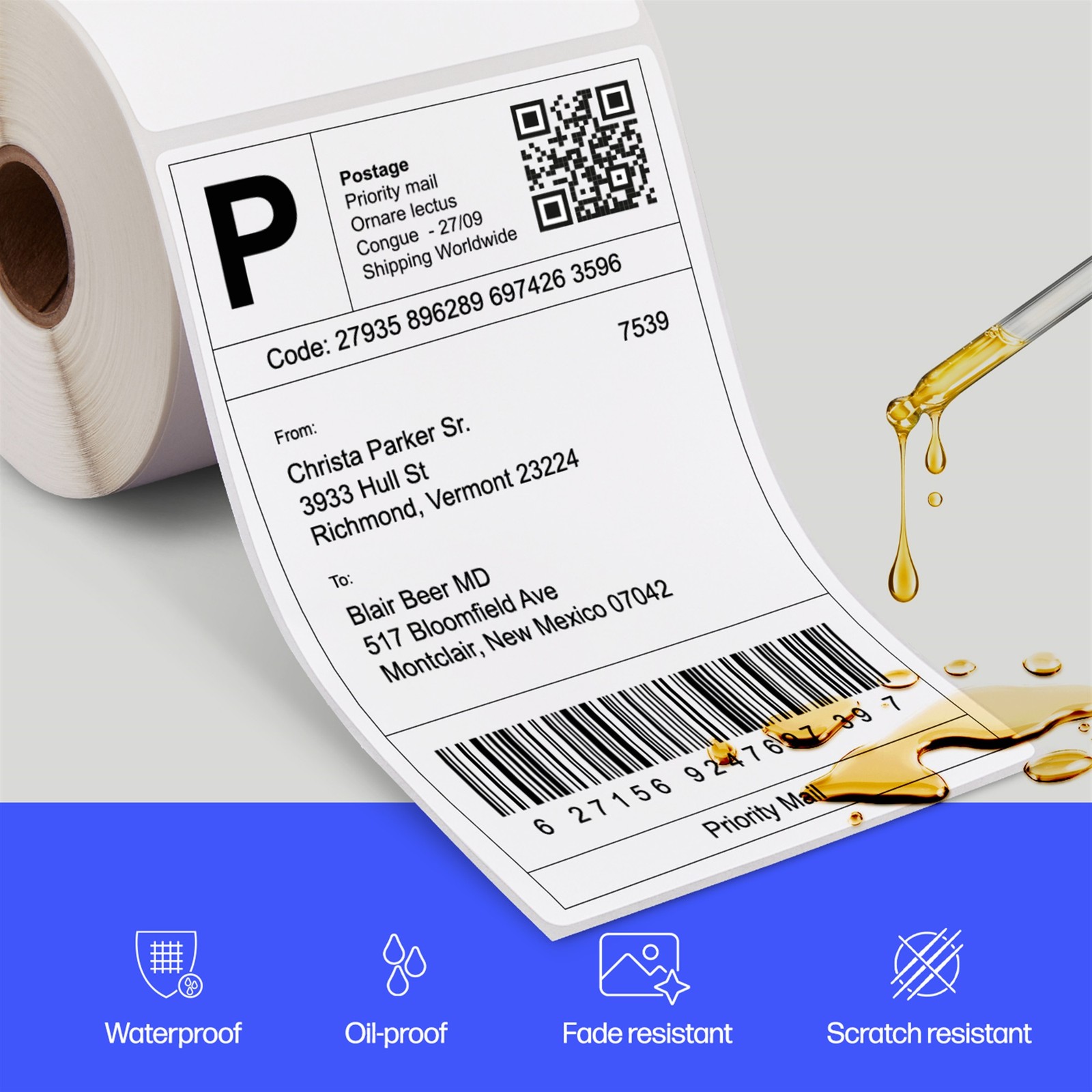 HP 4×6 Direct Thermal Shipping Labels, 500 Labels on 2 Rolls for Label Printers