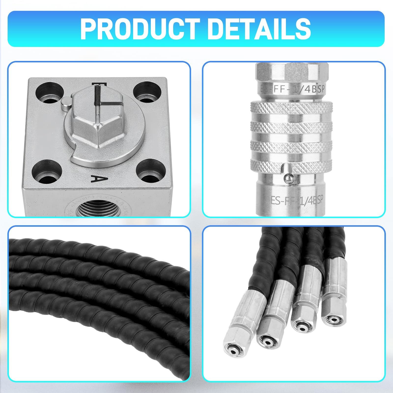 2Pcs 3 Way Hydraulic Diverter Valves Kit For 1-2 Ton Mini Excavator W/ 31″ Hoses
