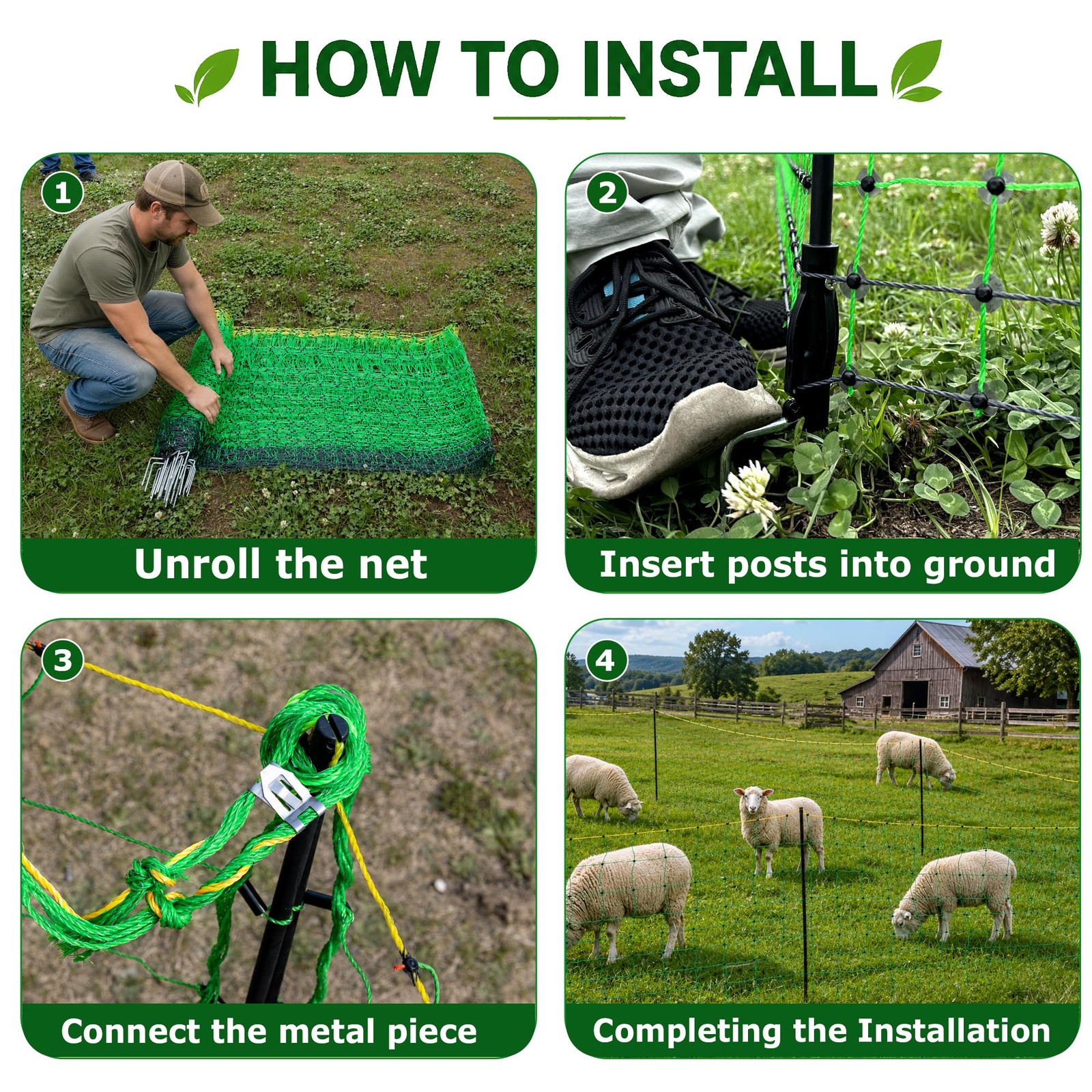 Electric Fence Netting Kit For Livestock Goat Portable 164’L X 42.5″ H 14 Posts