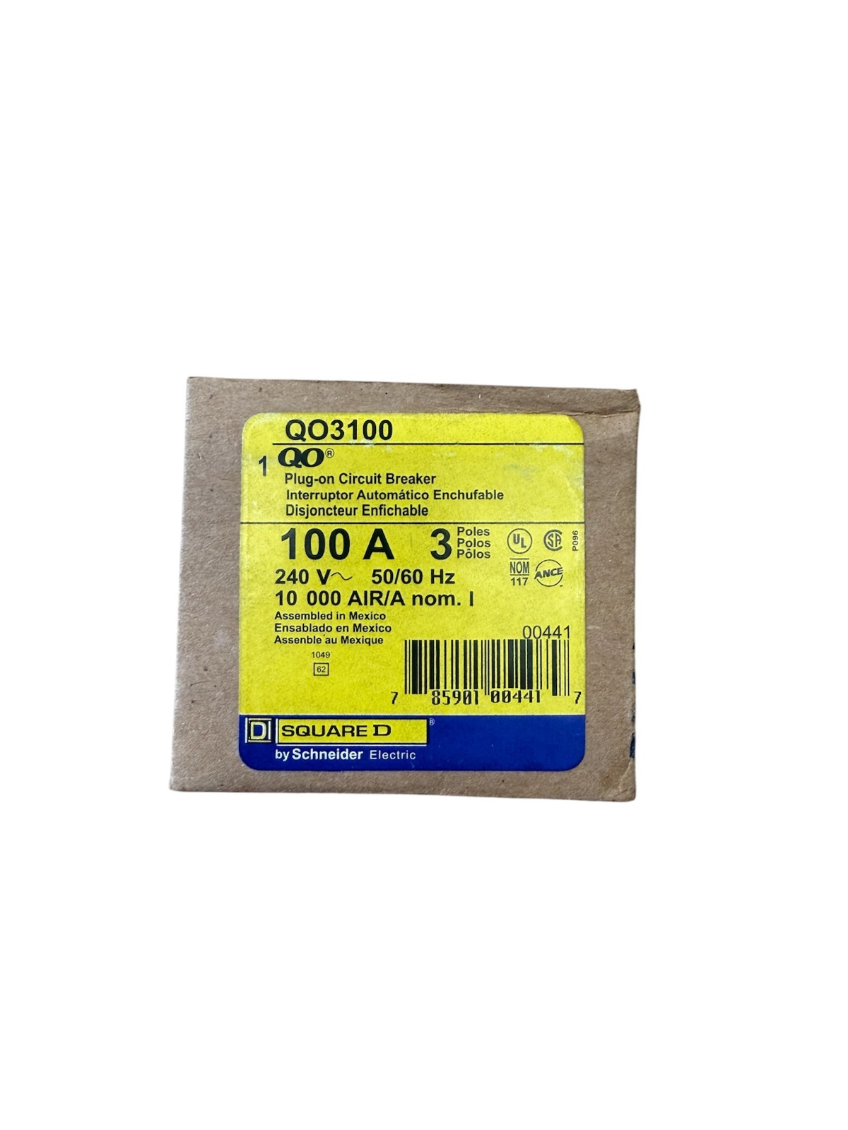 Square D QO3100 100 Amp 3-Pole Circuit Breaker QO 100A 240V 3-Phase