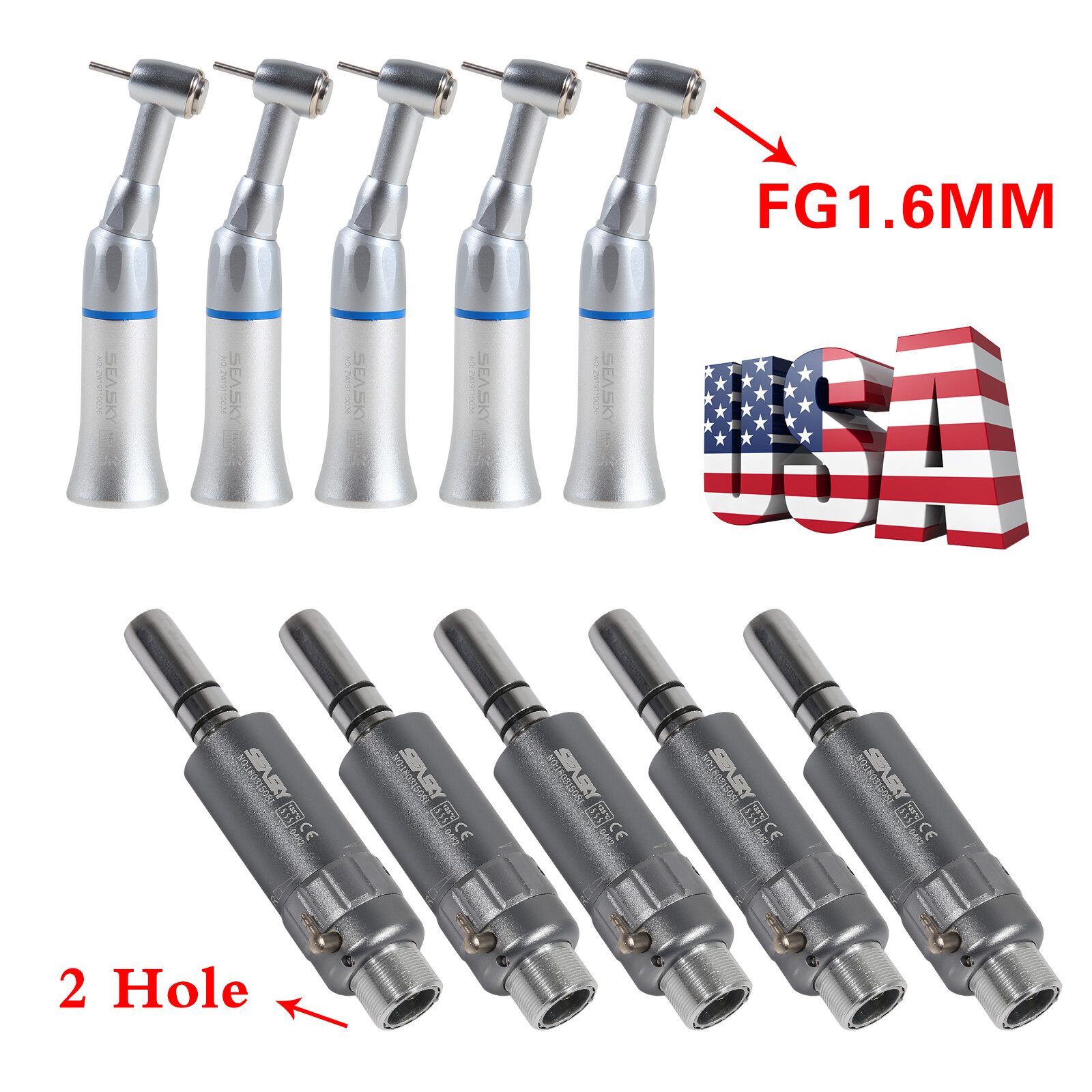 FG1.6mm Burs Dental Contra Angle Handpiece Slow Speed 2/4H Air Motor Connector