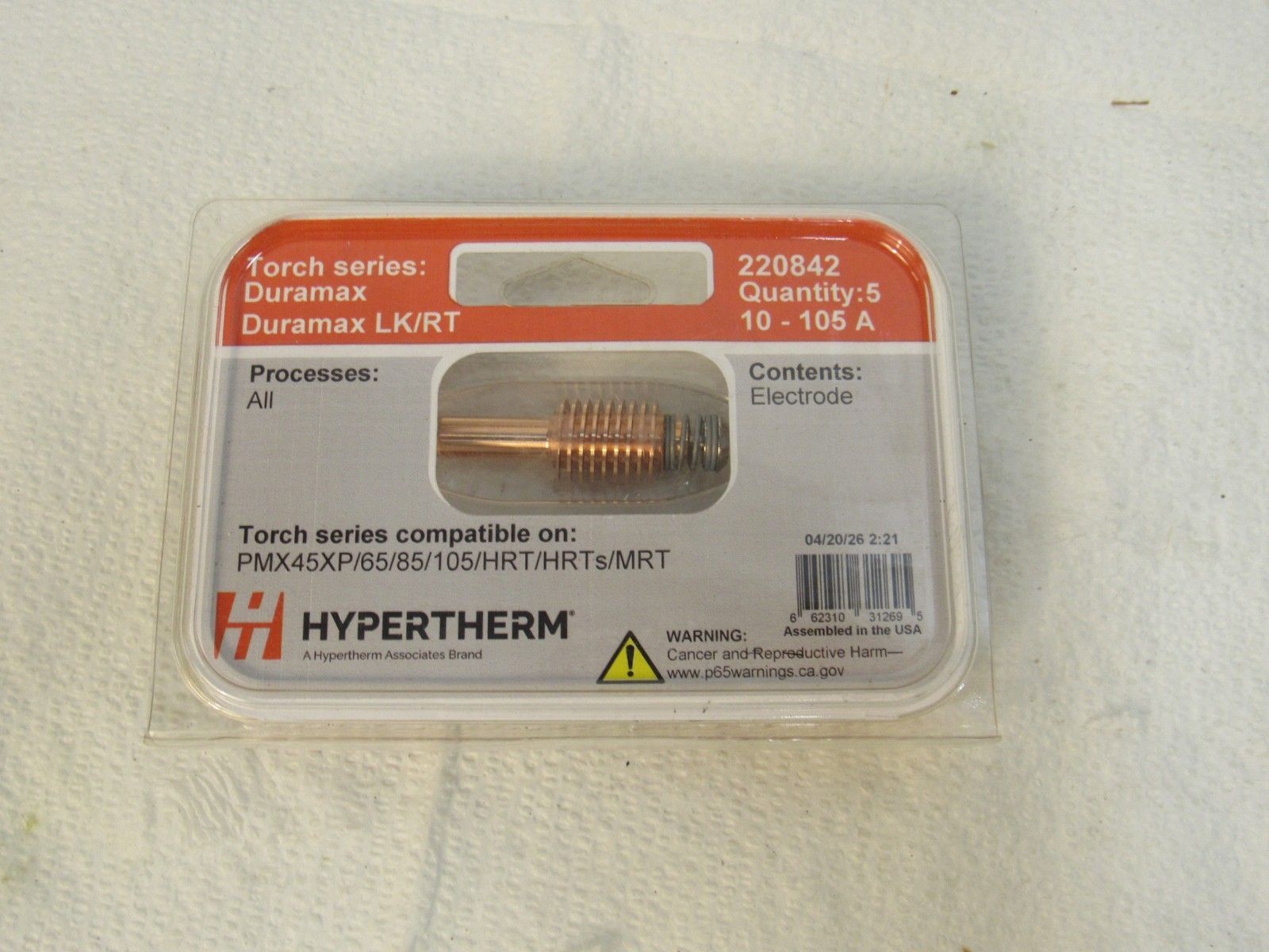 Hypertherm 220842 Duramax LK/RT Electrodes 10-105A Pack of 5