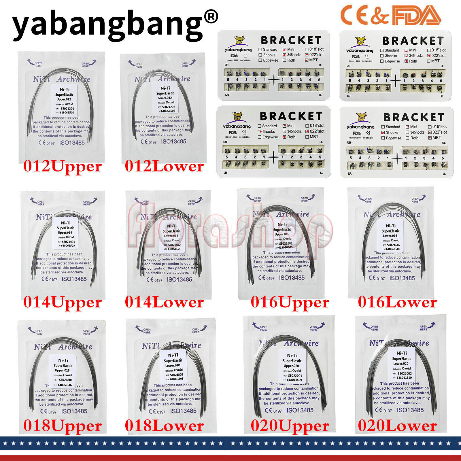 Dental Orthodontic Mini/Standard Bracket Braces / Elastic Niti Arch Wires Up/Low