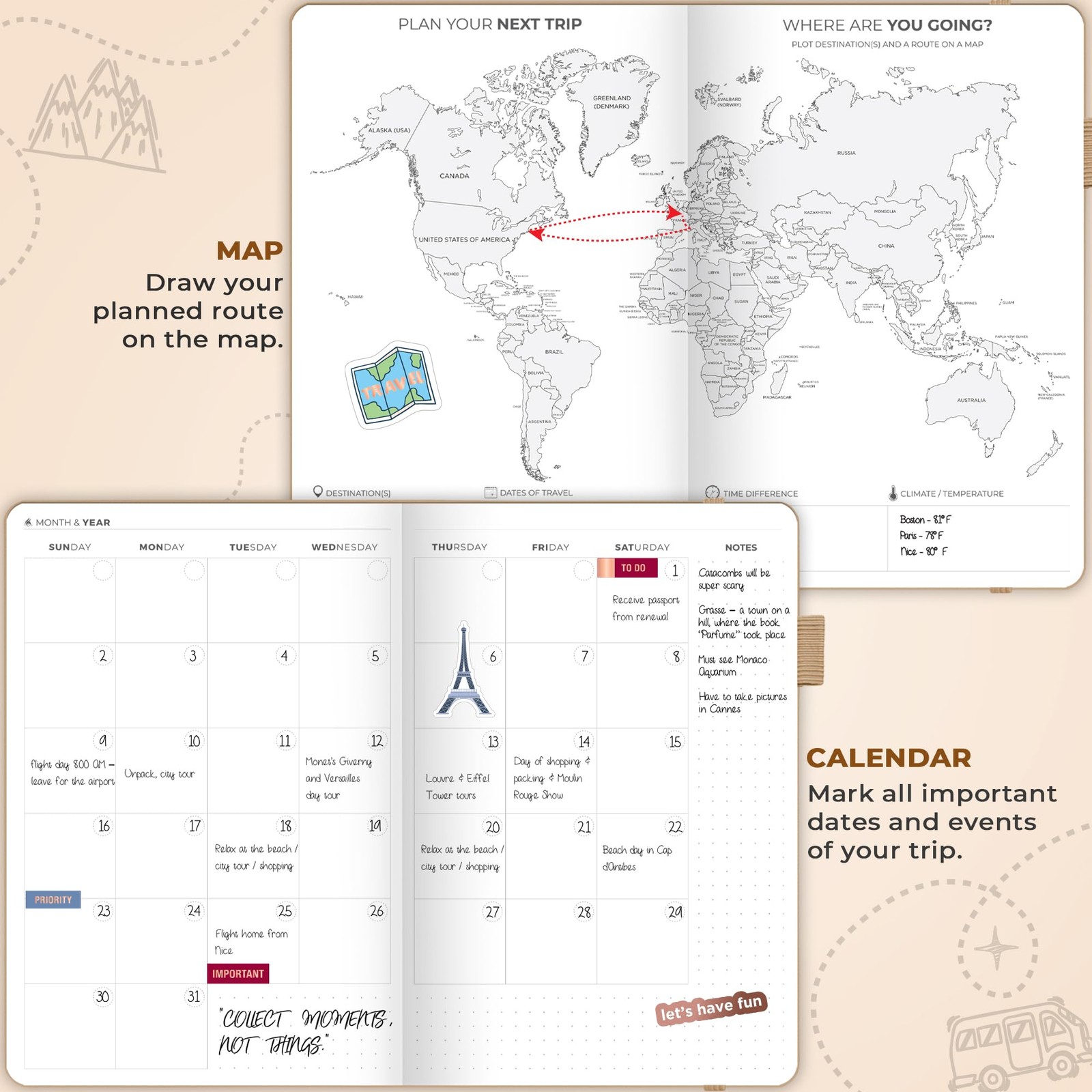 Clever Fox Travel Planner A5 Hardcover Journal Fulfill Your Travel Dreams