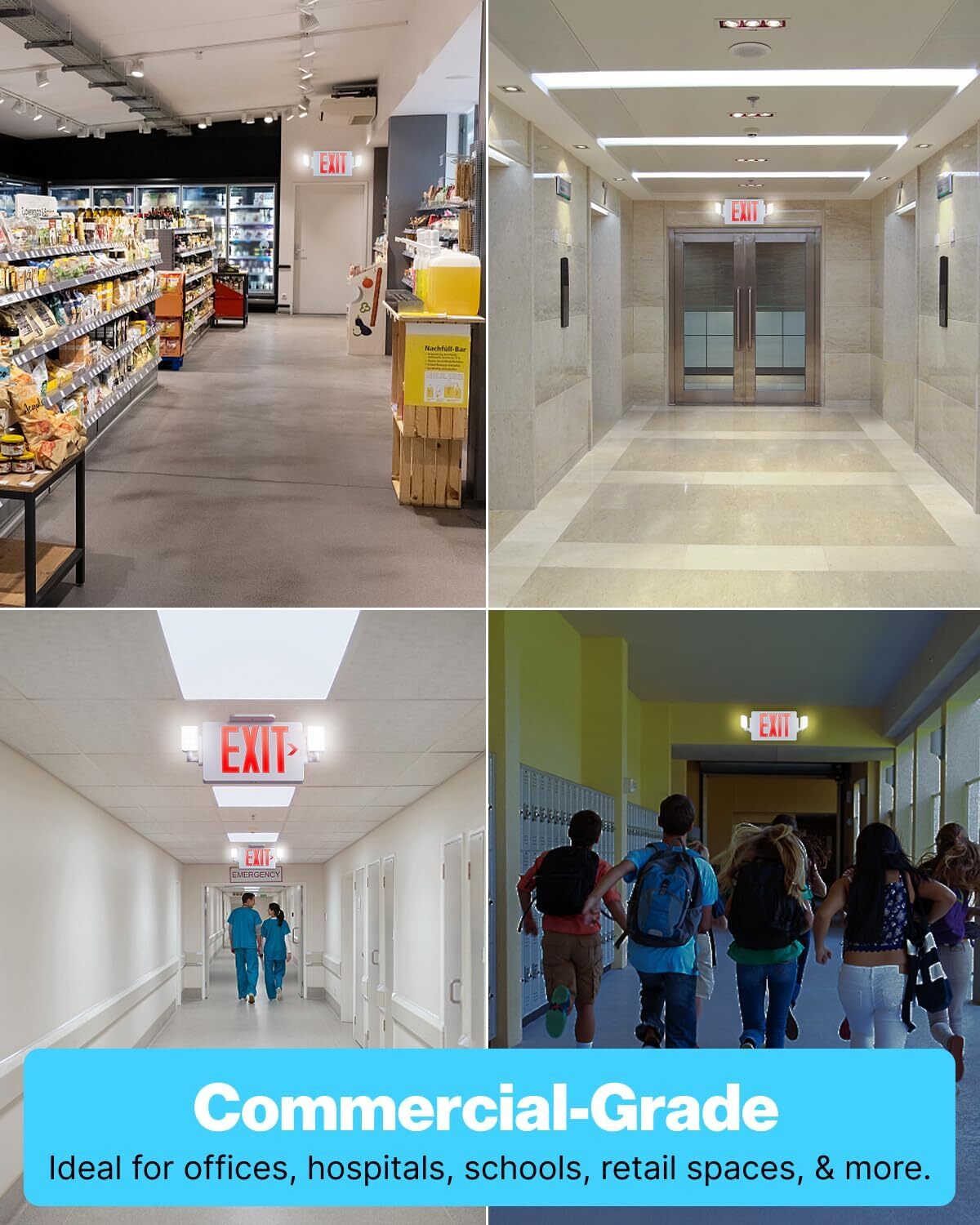 Exit Sign with Emergency Lights, Two LED Adjustable Head Emergency Exit Lights