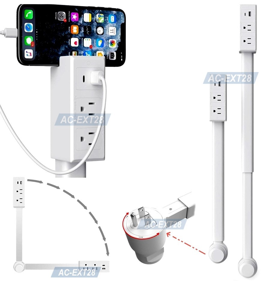 AC Wall Outlet Extender Rotational Stick With 2 AC Outlets 2 USB Ports Max 28″