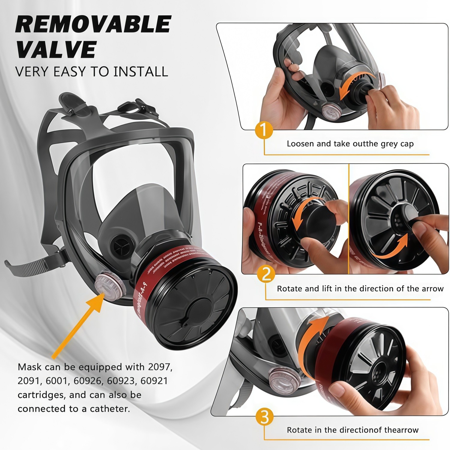 Full Face Respirator Gas Mask w/ Filters -2PCS 40mm Activated Carbon Filter 6800