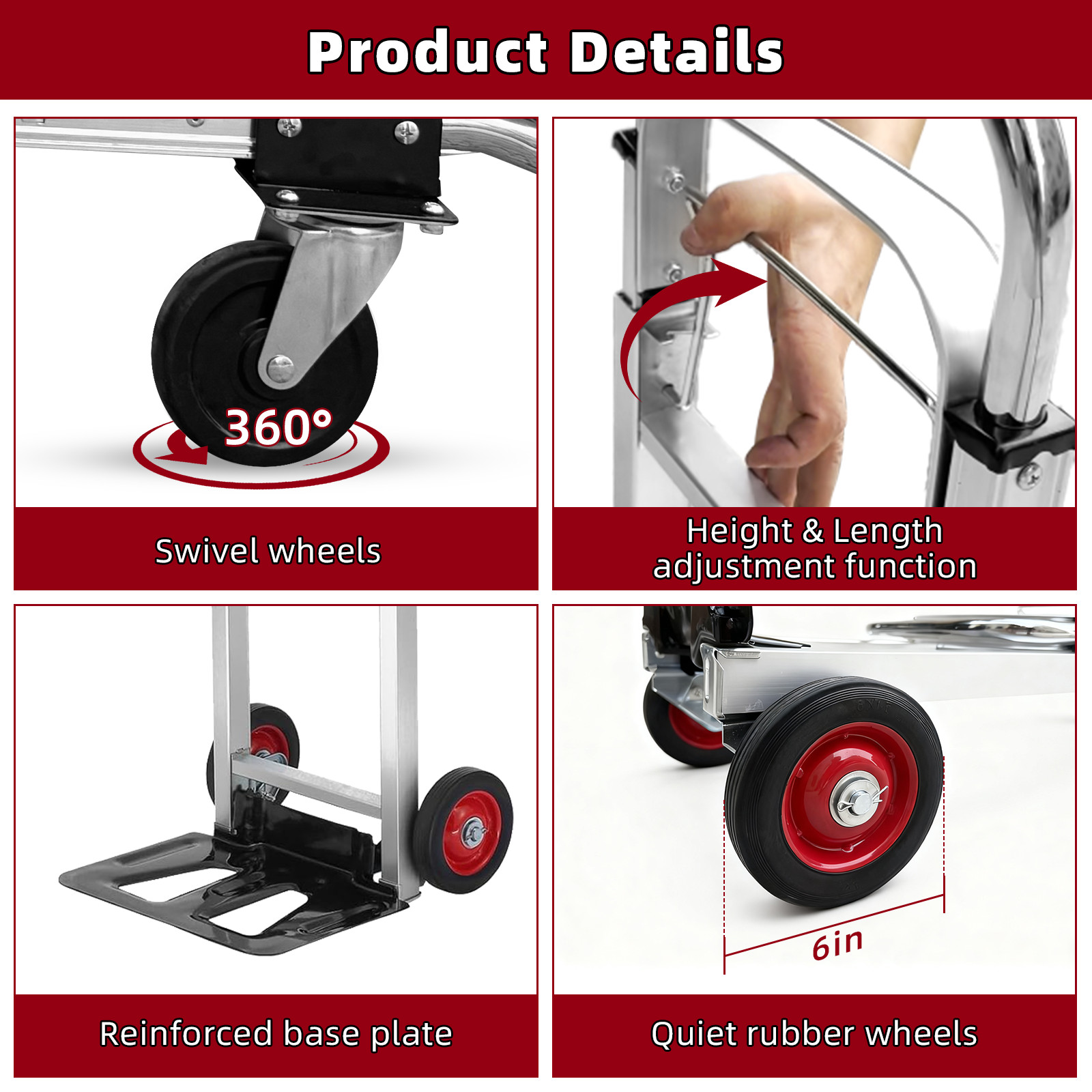 Aluminum Hand Truck 3 in 1 Folding Dolly Cart 400 lbs Capacity Heavy Duty