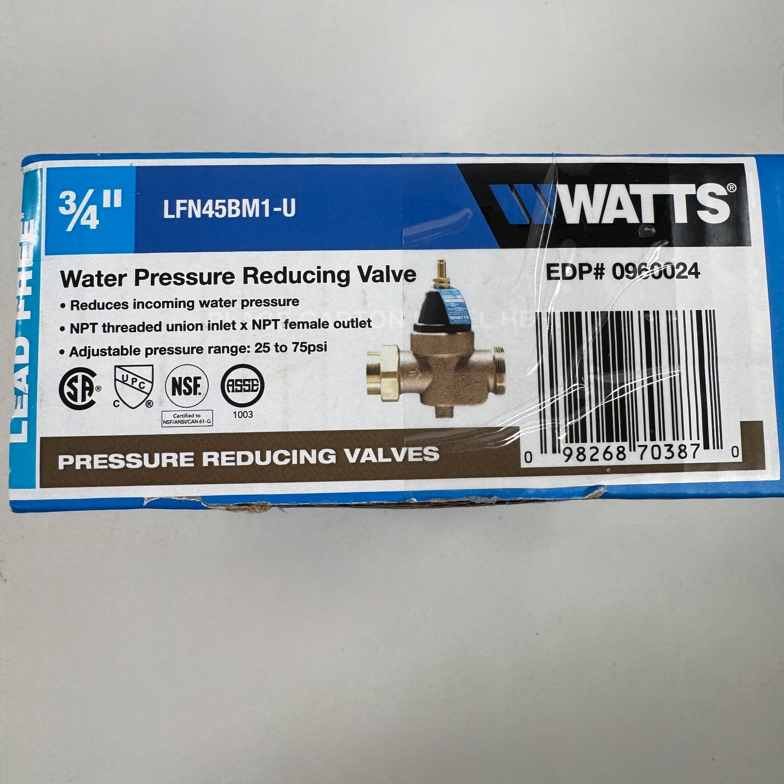 WATTS LFN45B-M1 1” 50 PSI PRESSURE REDUCING VALVE RANGE 25-75