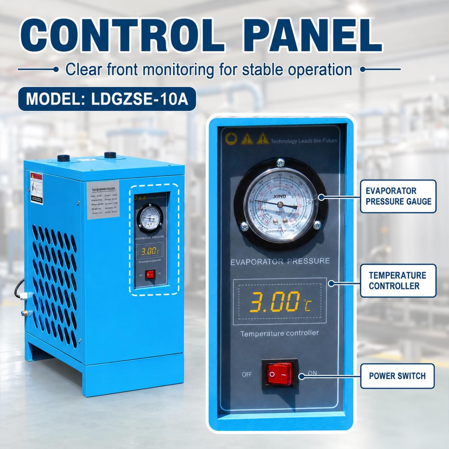 110V 35CFM 0.58 KW Refrigerated Compressed Air Dryer with R134a Cooling System