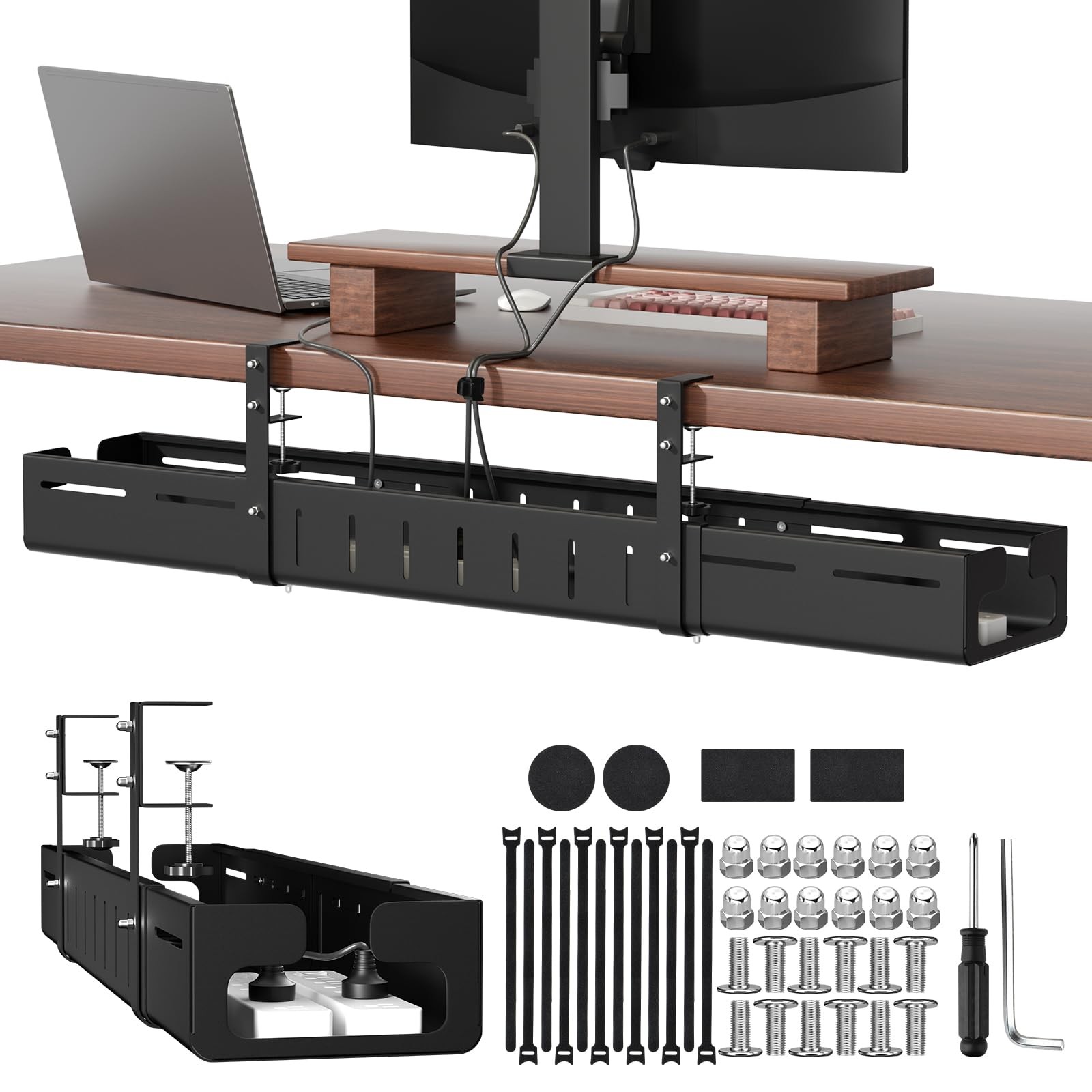 Sureup9 Under Desk Cable Management Tray Expandable 25.238.6 Heavy Duty Carbon