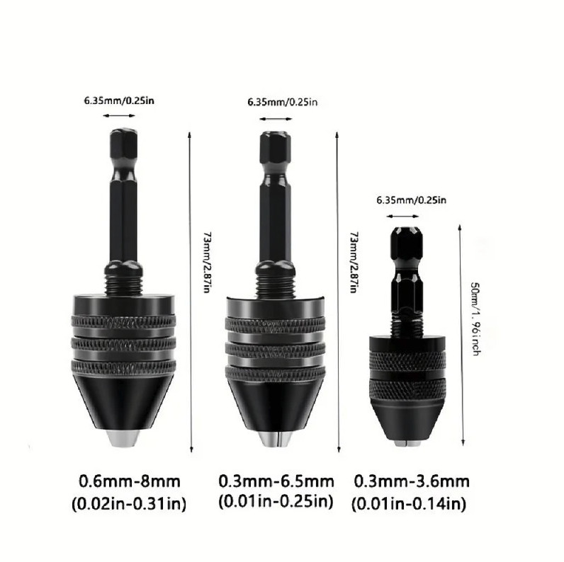 1PC 0.3–8mm Mini Keyless Drill Chuck Adapter: 1/4″ Hex Shank Collet Converter