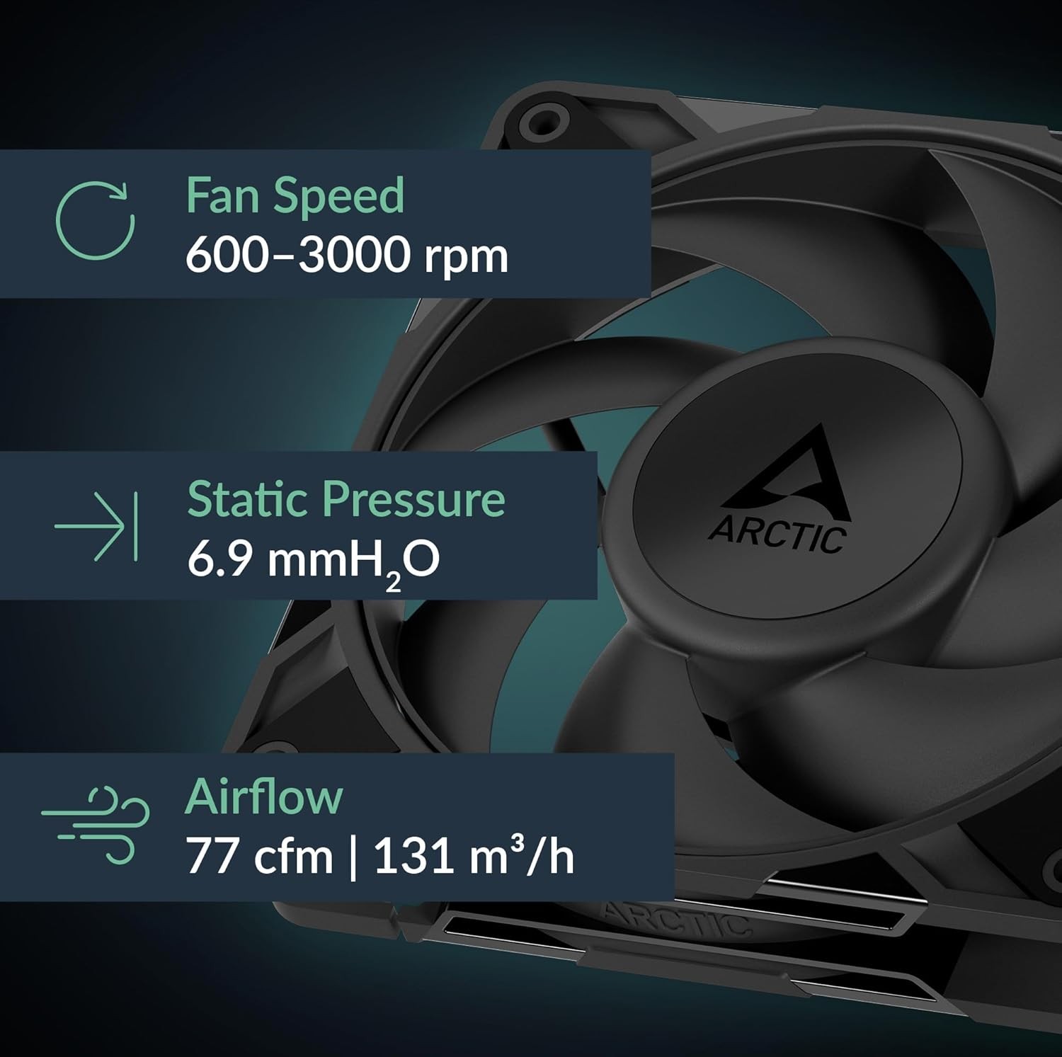 ARCTIC P12 Pro – Powerful Premium Fan, 120 mm PWM Fan, 600-3000 RPM, 0 RPM 5% P