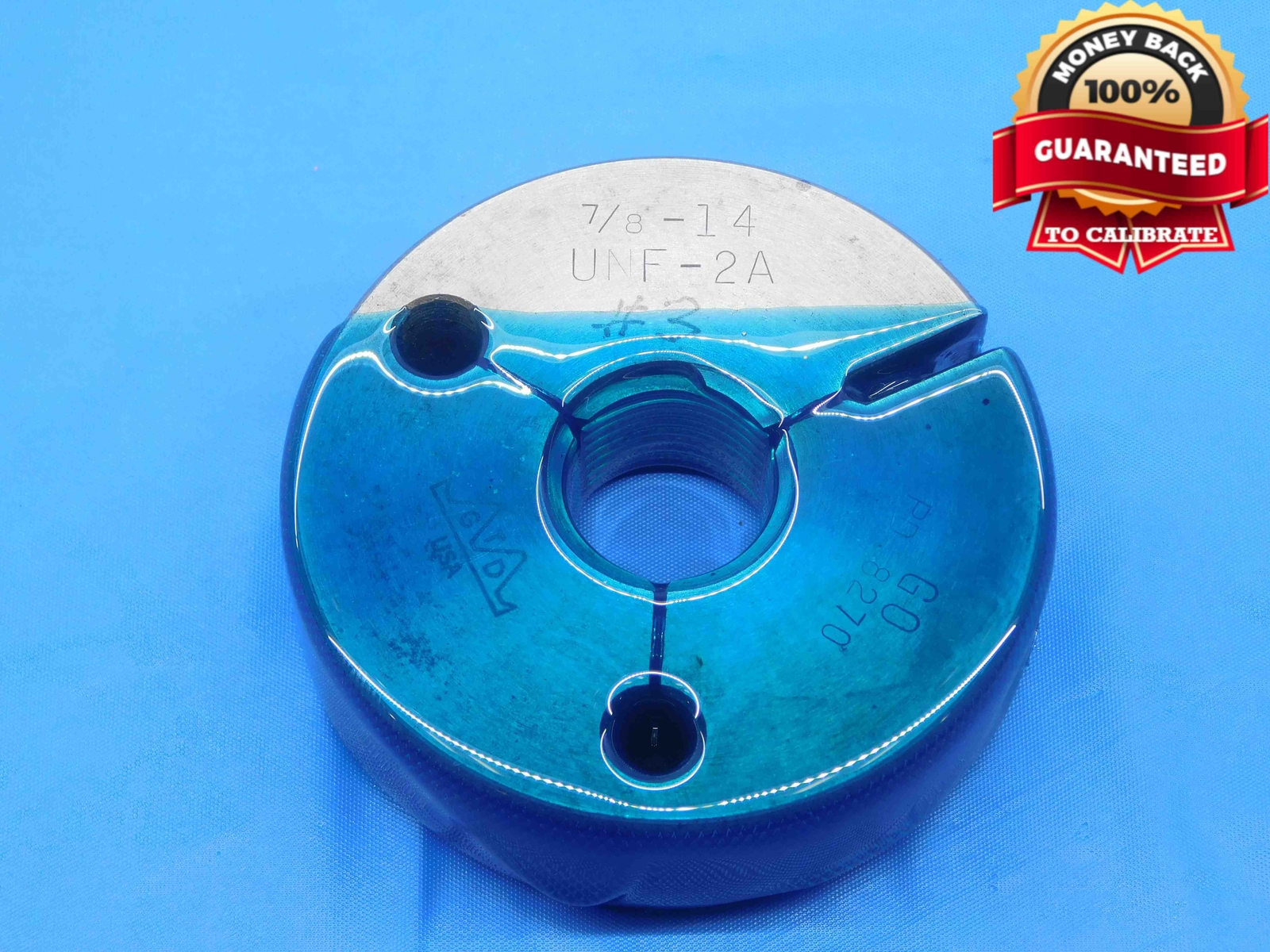 7/8 14 UNF 2A THREAD RING GAGE .875 .8750 GO ONLY P.D. = .8270 INSPECTION CHECK