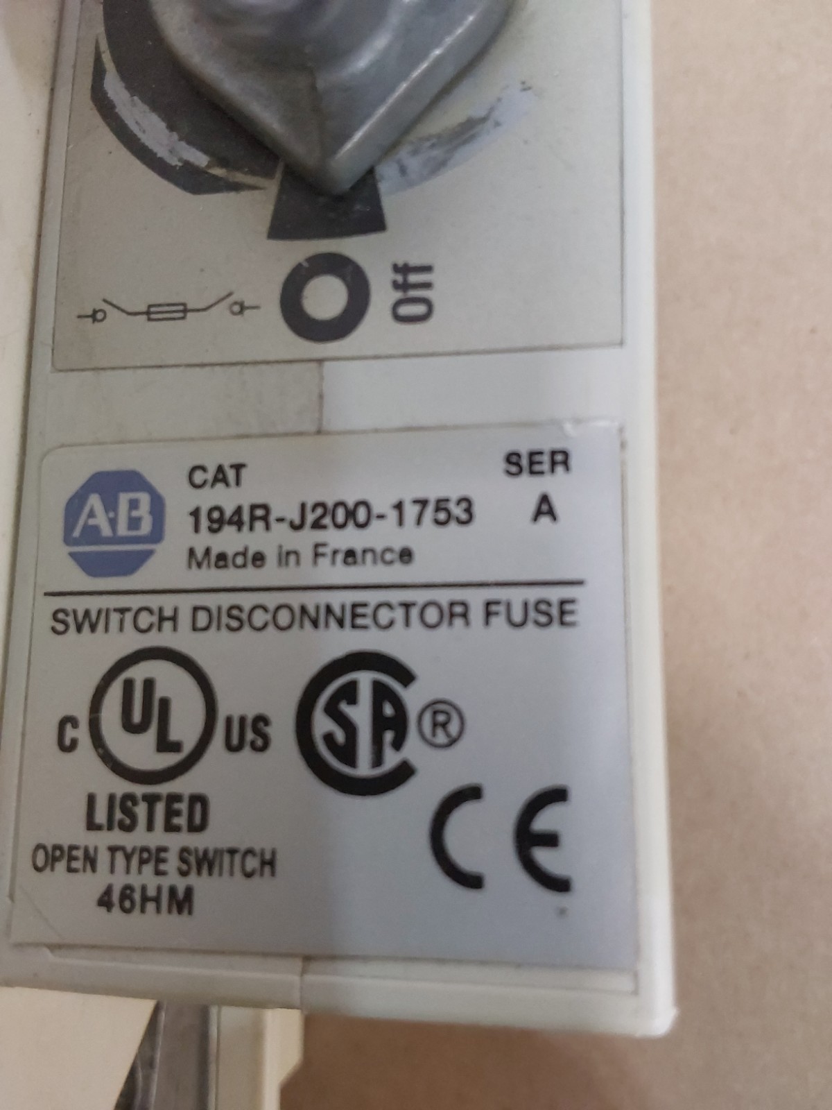 PARTS ONLY Allen-Bradley AB 194R-J200-1753 Switch Disconnector LPJ-175SP Fuse