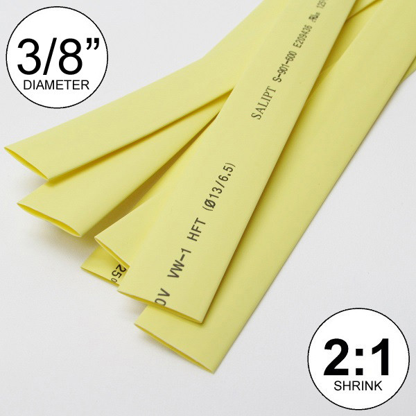 3/8″ ID Yellow Heat Shrink Tube 2:1 ratio wrap (6×9″ = 4 ft) inch/feet/to 10mm