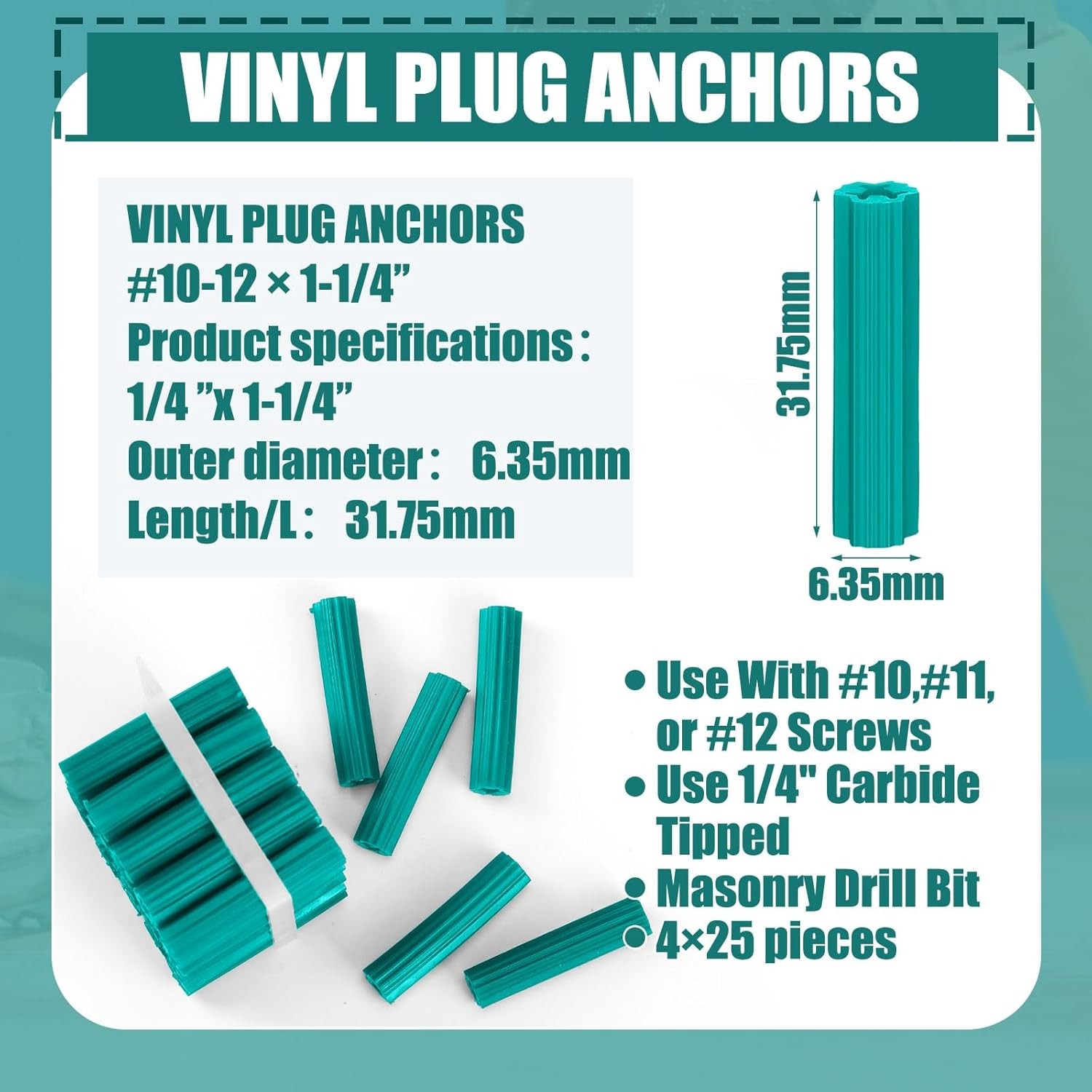 100 Pcs Expanding Plastic Concrete Anchors Screw Anchors Drywall Wall Expansion