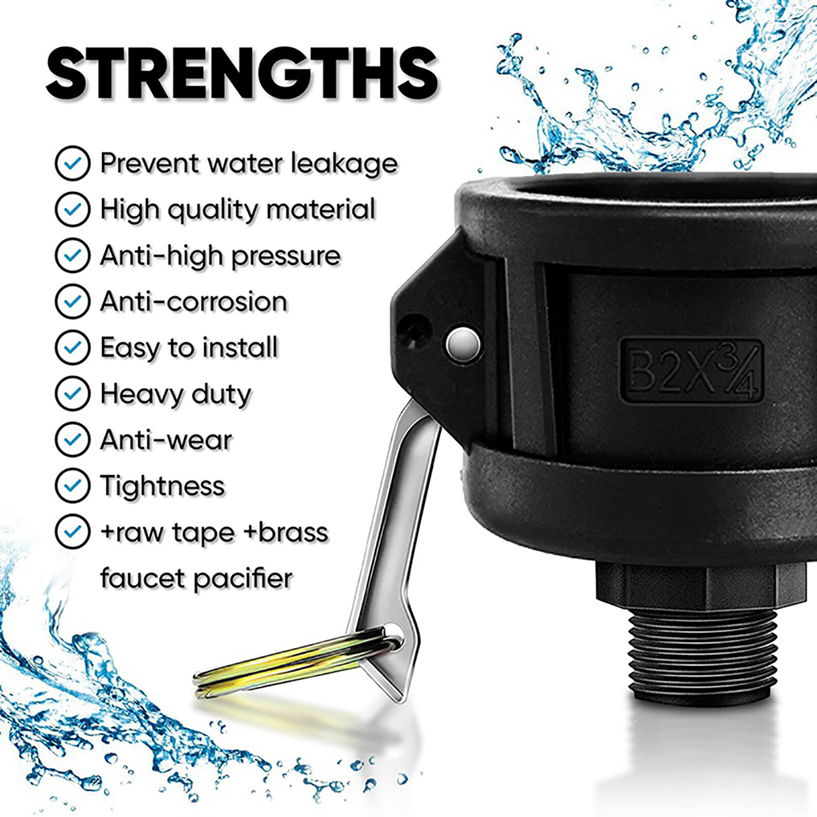 275 330 Gallon IBC Tote Water Tank Drain Adapter 2″Cam Lock for Garden Hose 3/4″