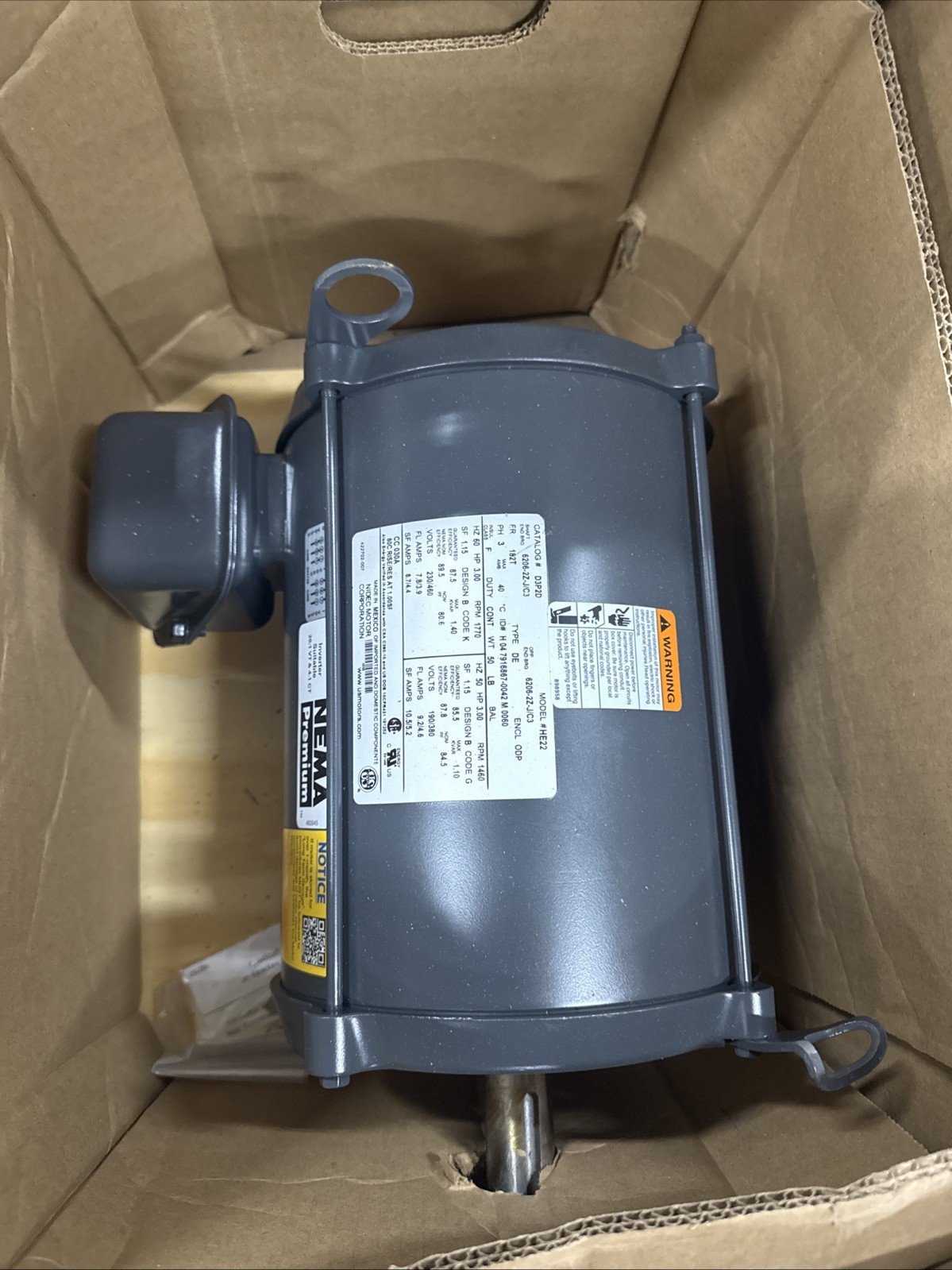 US Motors D3P2D General Purpose Motor, 3HP, 1800RPM, 208-230/460V, 182T Frame