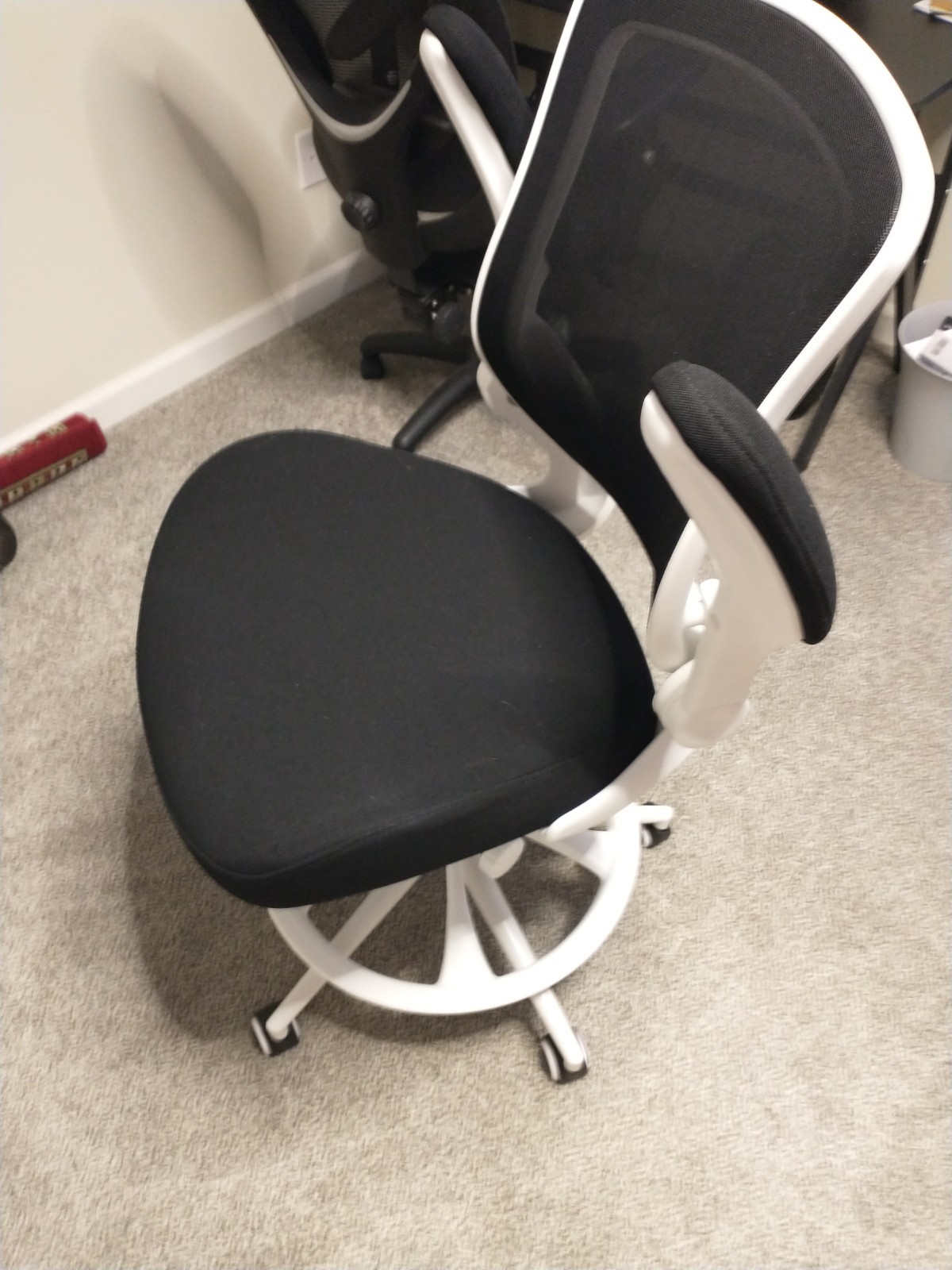 New Bojuzija Drafting/Office Chair With Foot Rest Flip Up Armrests White & Black