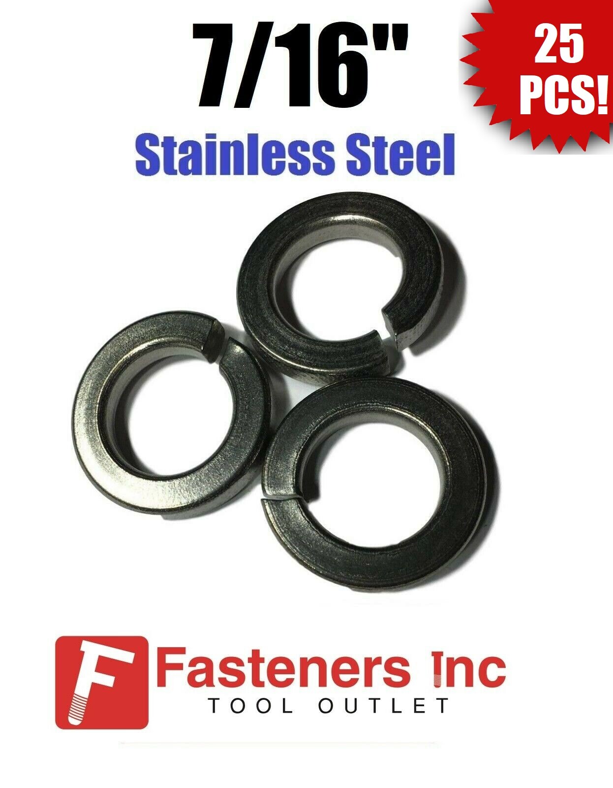 (Qty 25) 7/16″ Stainless Steel Regular Split Lock Washers Type 18-8