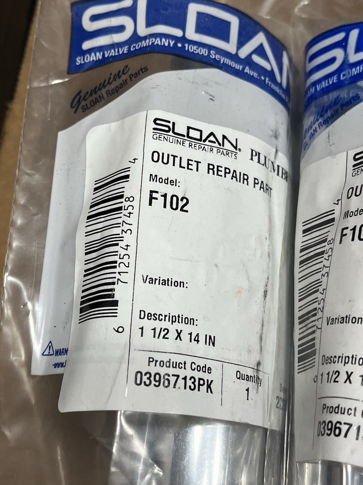 (6)- Sloan Genuine Repair Parts Plumbing Outlet Repair Model F102- 1 1/2 x 14IN