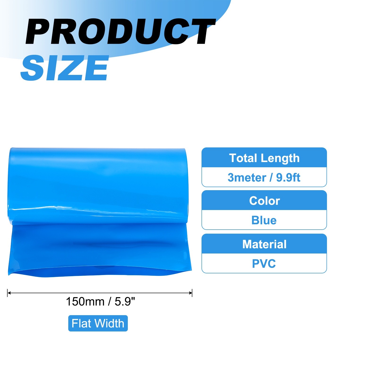 PVC Heat Shrink Wrap Tube 150mm/5.9″ Flat Width 9.9ft Length Battery Wrap Blue