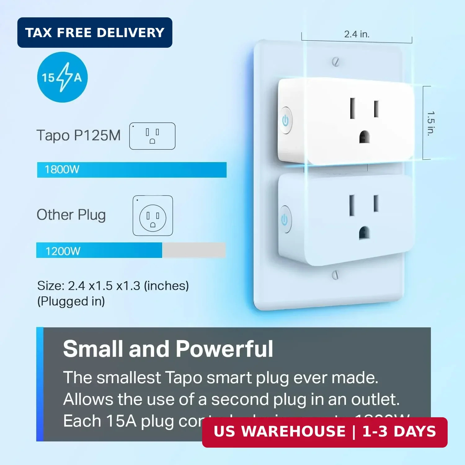 TP-Link Tapo Matter Supported Smart Plug Mini, Compact Design, 15A/1800W Max, Su