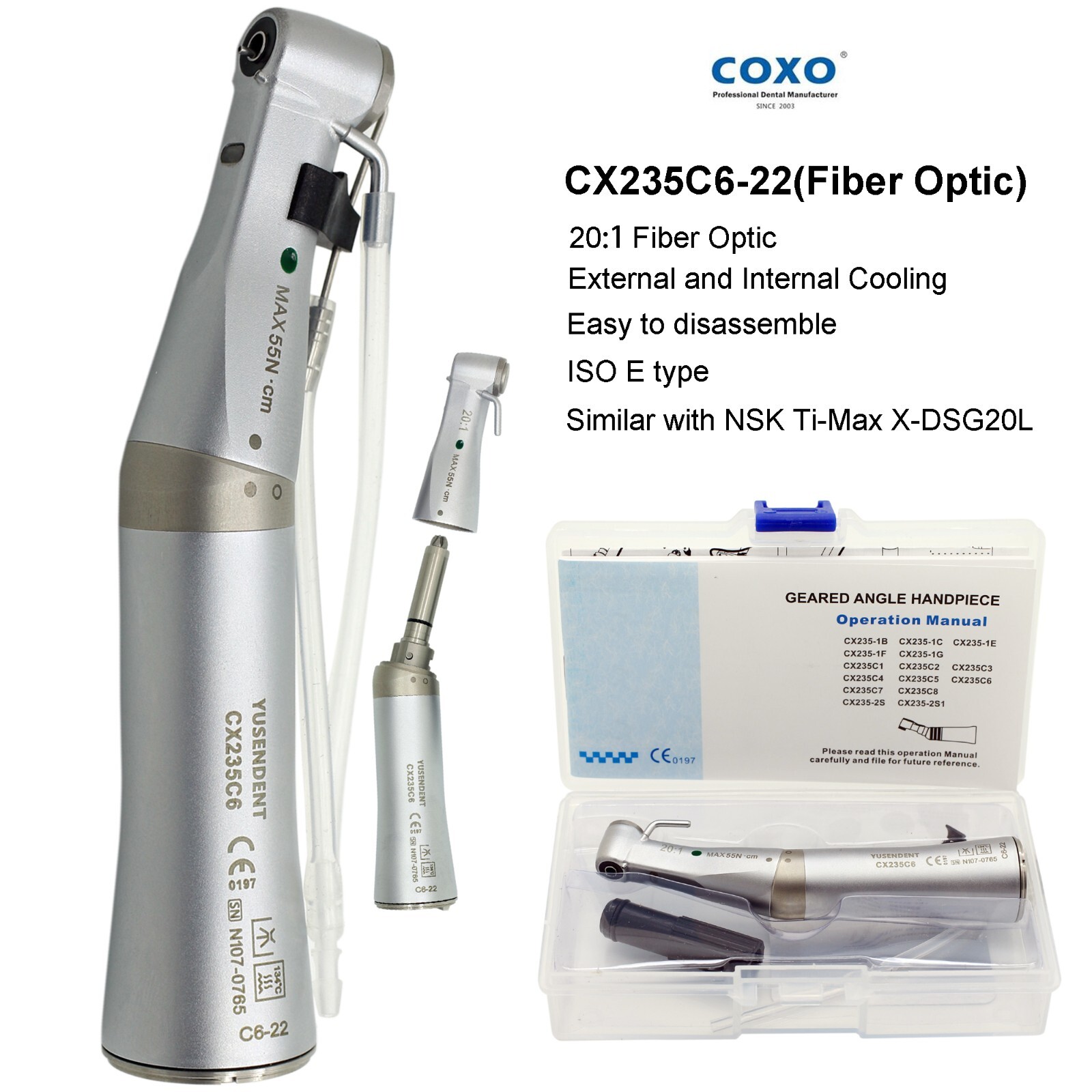 COXO Dental Contra Angle 20:1 Implant Surgical Handpiece Straight Nose Cone 1:1