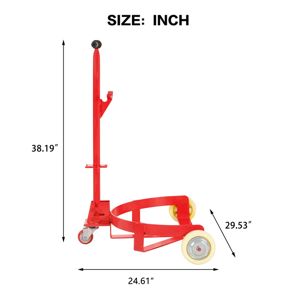 55 Gallon Drum Dolly 1200lbs capacity with 2 fixed PU Wheels and 1 swivel wheel
