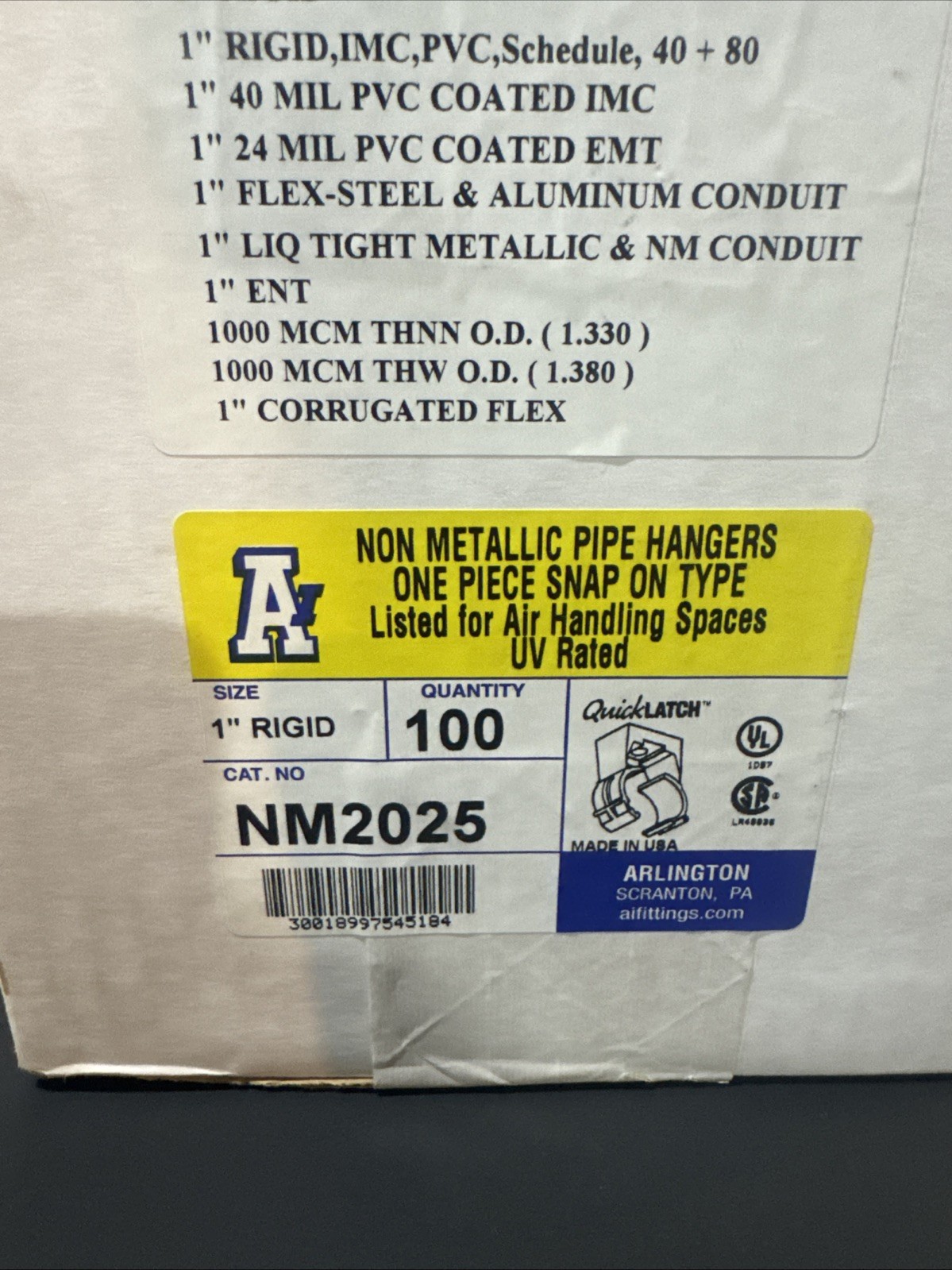 Arlington Non Metallic Pipe Hanger Snap On 1” Rigid NM2025 (Box Of 100)