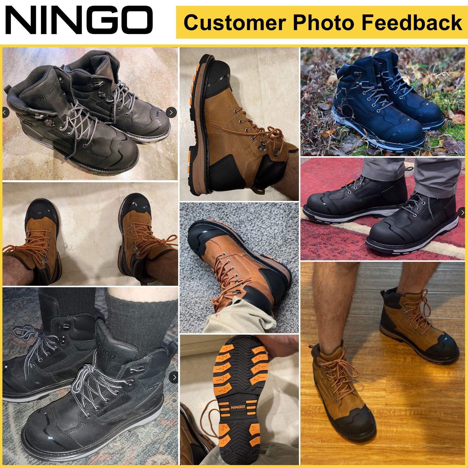 NINGO Men’s Steel Toe Work Boots Puncture Proof Construction Boots EH Protection