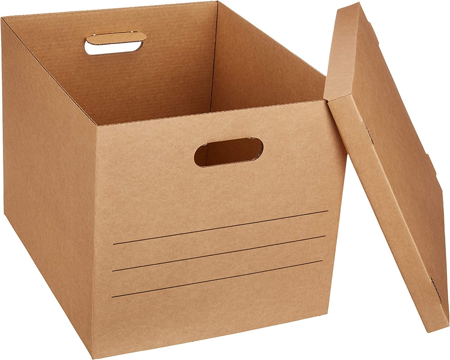 Moving Boxes with Handles and Lids, 19 X 14.5 X 15.5 In, Brown, 10-Pack, Medium