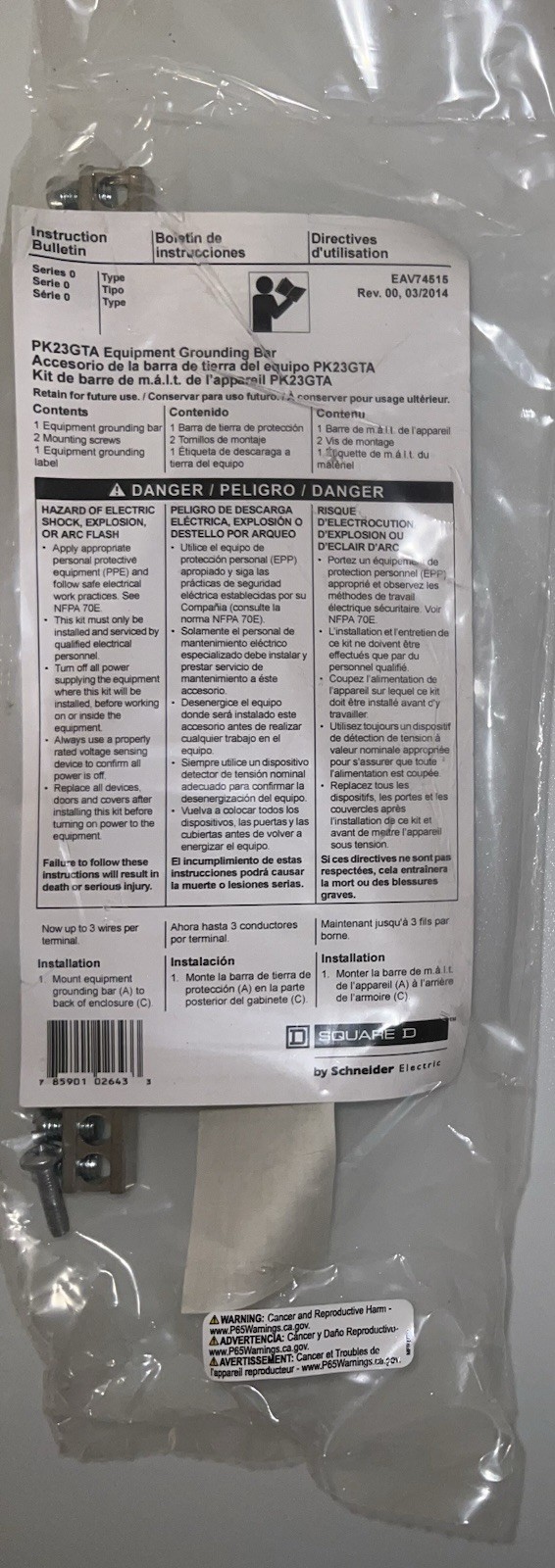 5 Pack Square D Schneider Electric PK23GTA Equipment Grounding Bar Kit