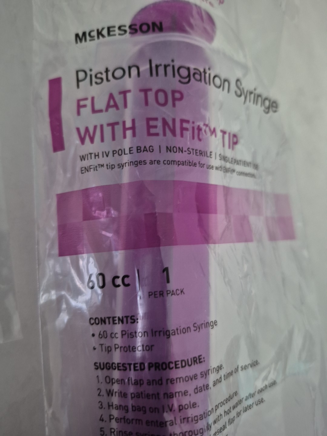 McKesson/Piston Irrigation Syringe/Flat Top ENFit Tip 60cc/Lot Of 5/NEW