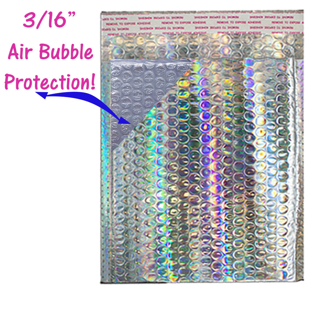8.5×12 Holographic, Pink, Teal METALLIC BUBBLE MAILERS, Poly Padded Envelopes!