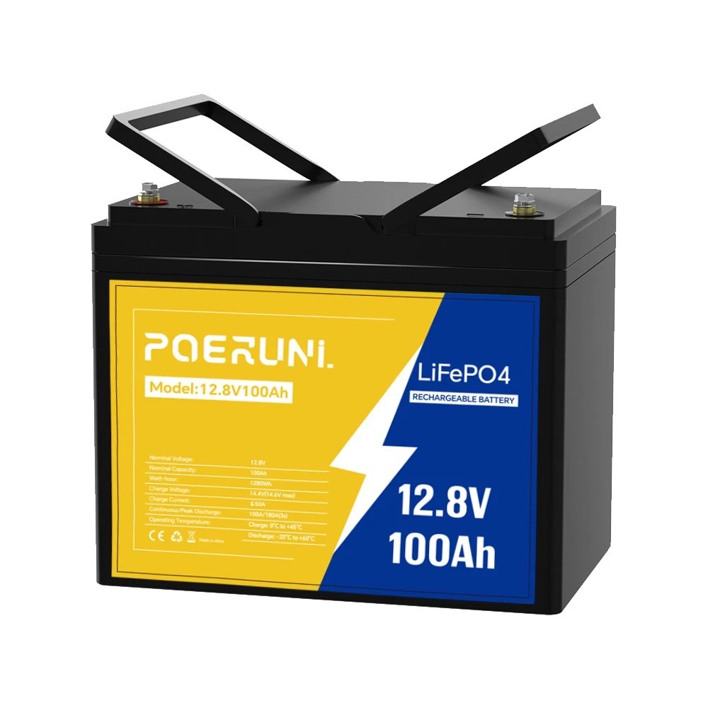 POERUNI 12V 100Ah LiFePO4 Deep Cycle 15000+ Lithium Battery Built-in BMS RV NEW