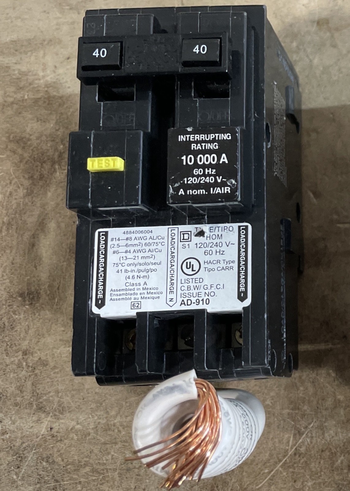 Square D HOM240GFI Homeline 40A, 2 Pole, 120/240VAC Mini Circuit Breaker