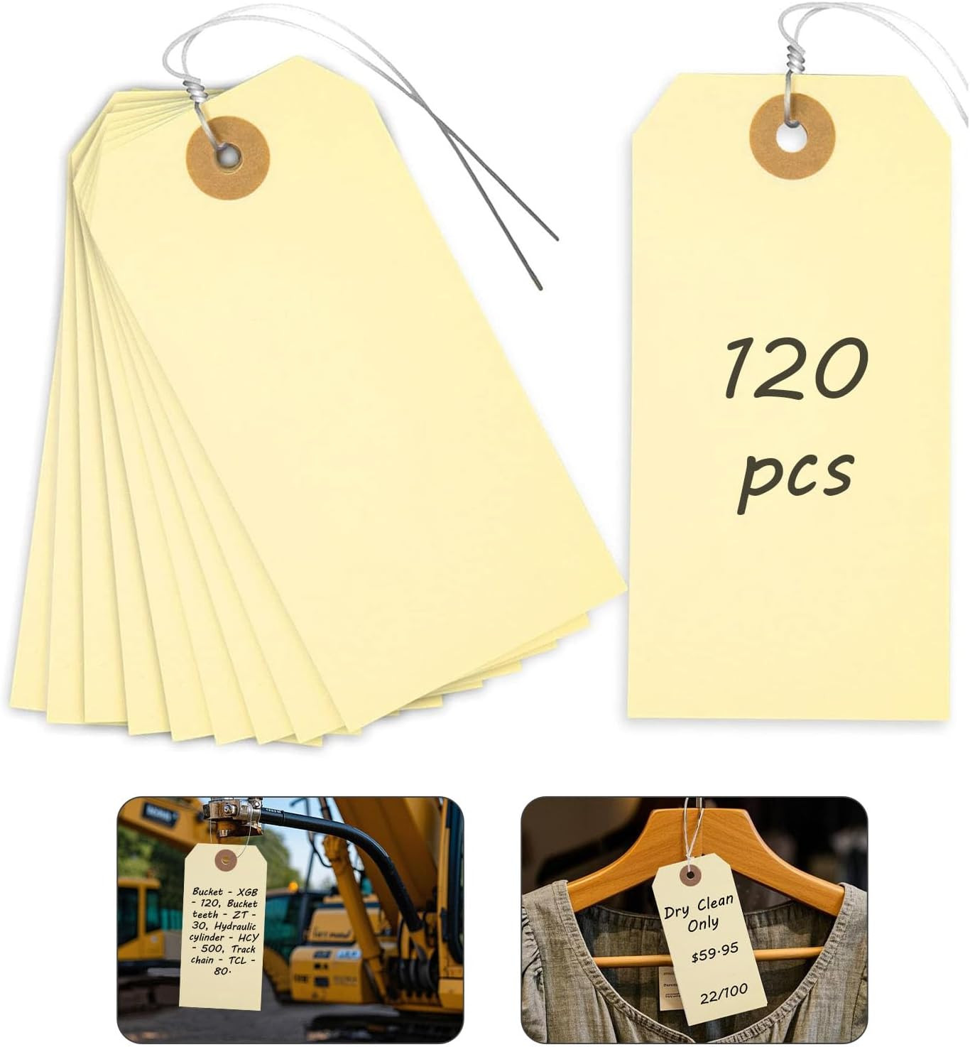 120 PCS Manila Shipping Tags with Wire 4.75″x2.37″ Labels for Pricing & Sale