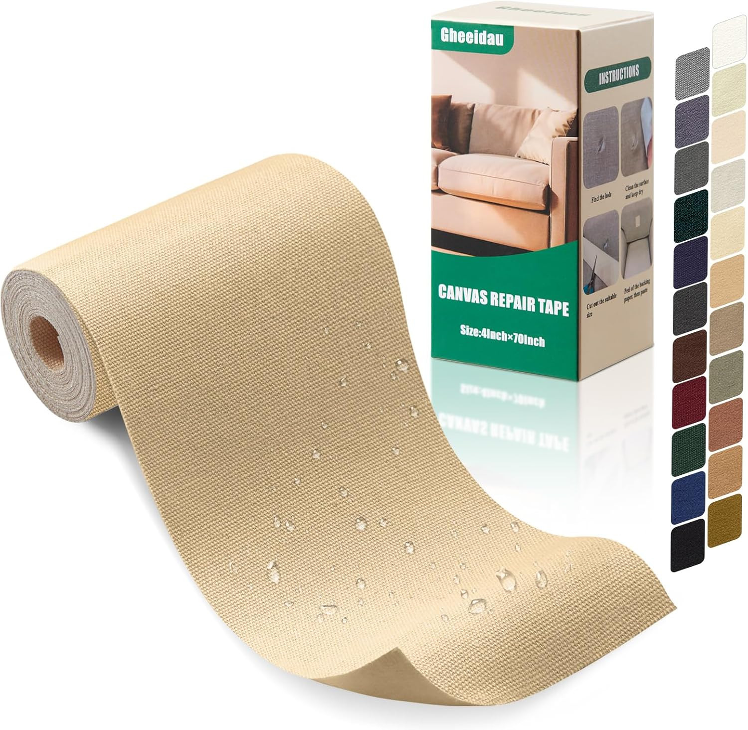Canvas Repair Tape 4×70 Inch Waterproof Self-Adhesive Fabric Repair Patch for Re