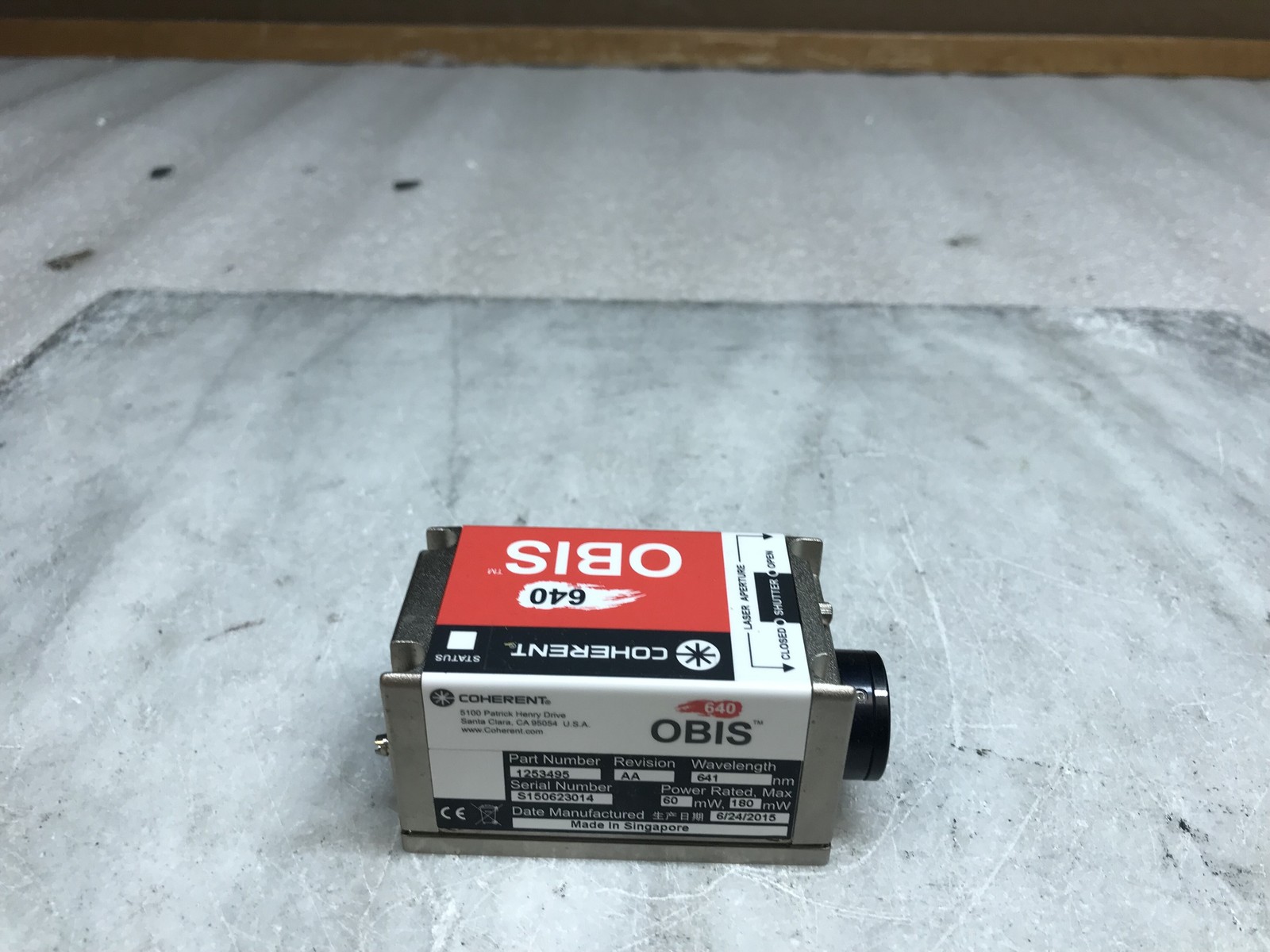 Coherent OBIS 640-60C Continuous Wave Laser 641nm 60mW 1253495 1.6k Hrs mfg 2015