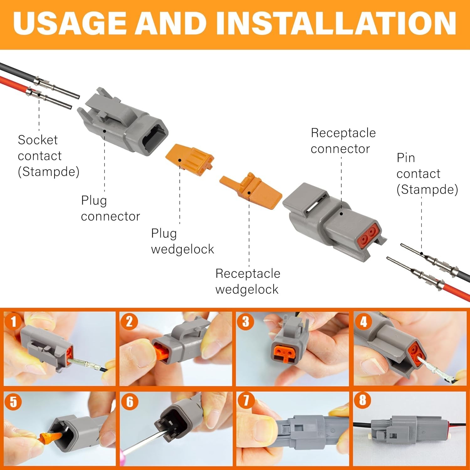 Deutsch DTM Grey 2 Pin Connectors 6 Sets, Waterproof Electrical Wire Connecto…