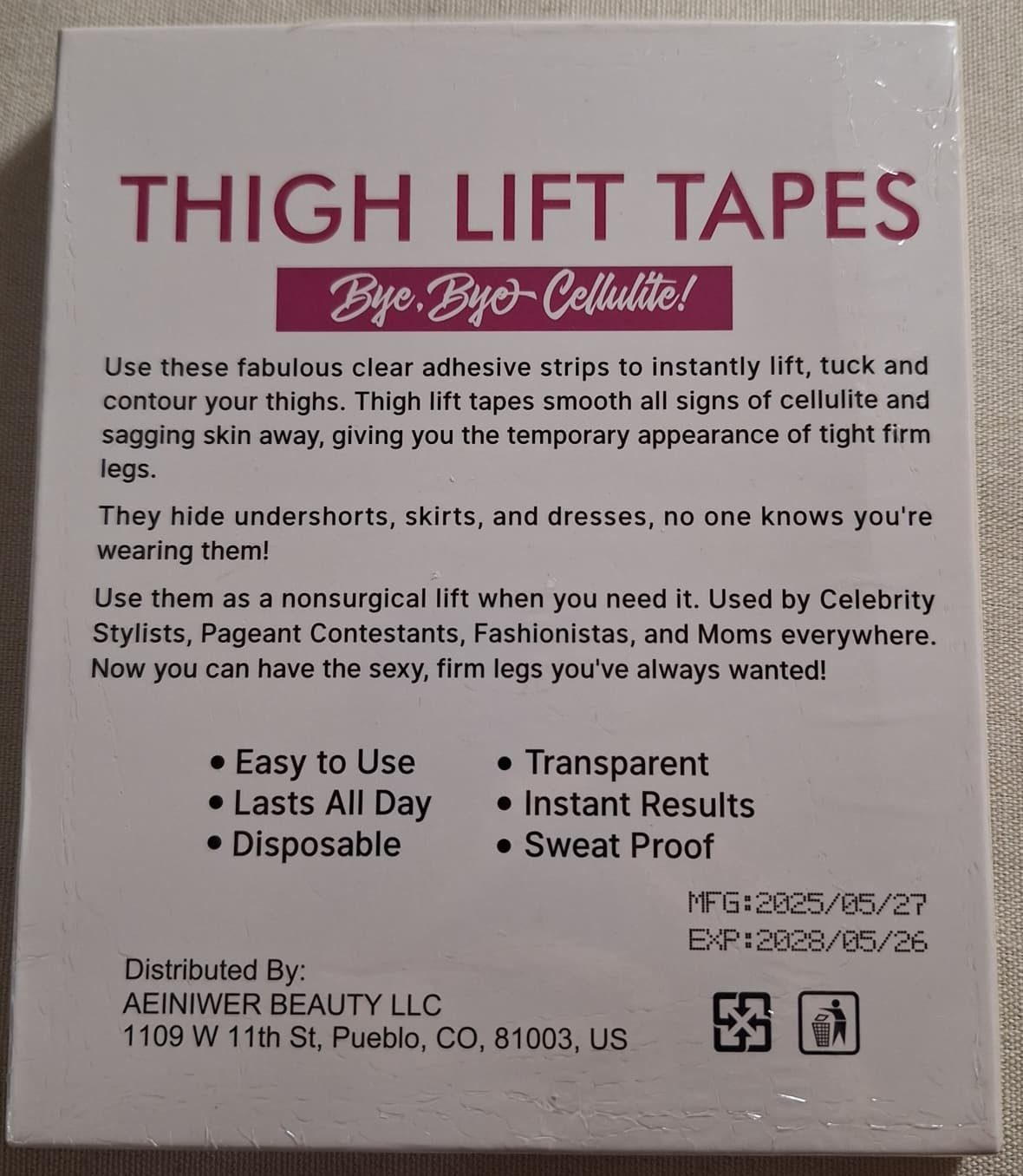 Aeiniwer – Instant Thigh Lift Tape – 30 strips lasts all day – NIB Exp 05/2028
